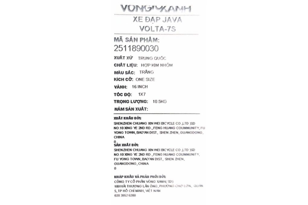 Xe đạp gấp Java VOLTA-7S 16 inch - Trắng Màu Trắng