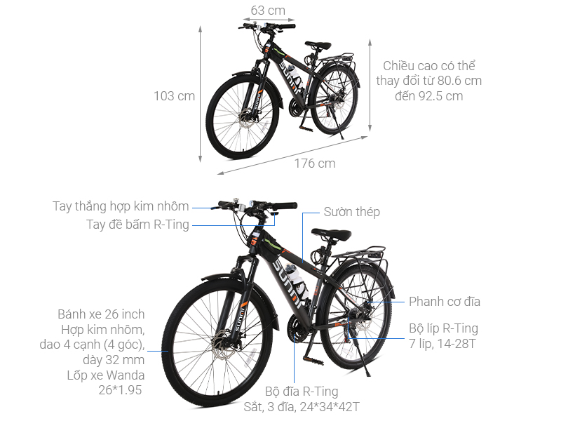 Xe đạp địa hình Sunmi S-679 26 inch - Xám