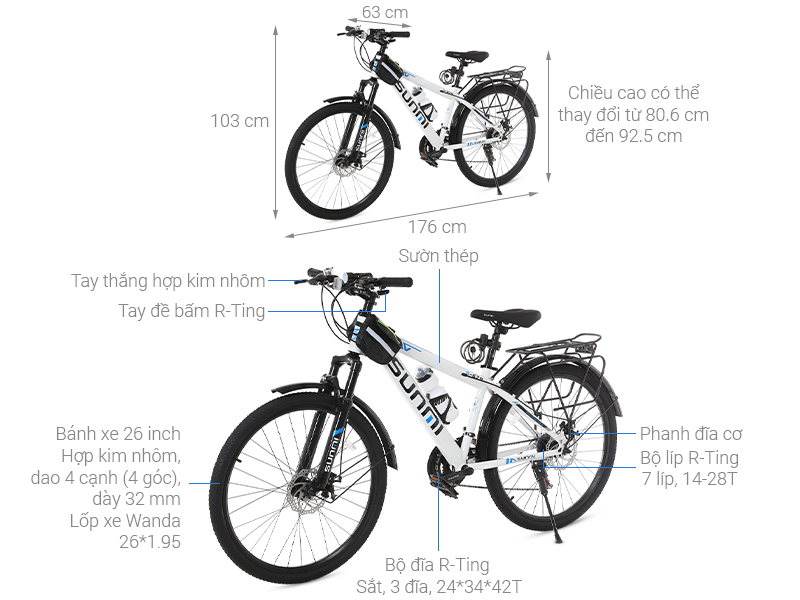 Xe đạp địa hình Sunmi S-679 26 inch - Trắng