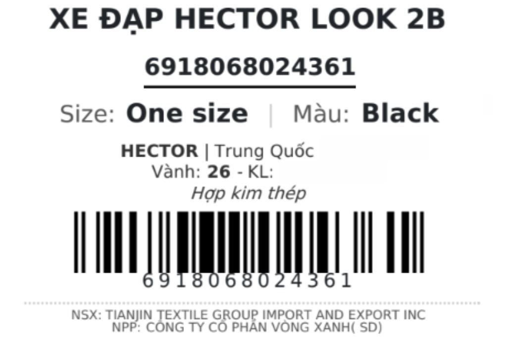 Xe Đạp Địa Hình Hector LOOK 2B 26 INCH Đen Màu Đen