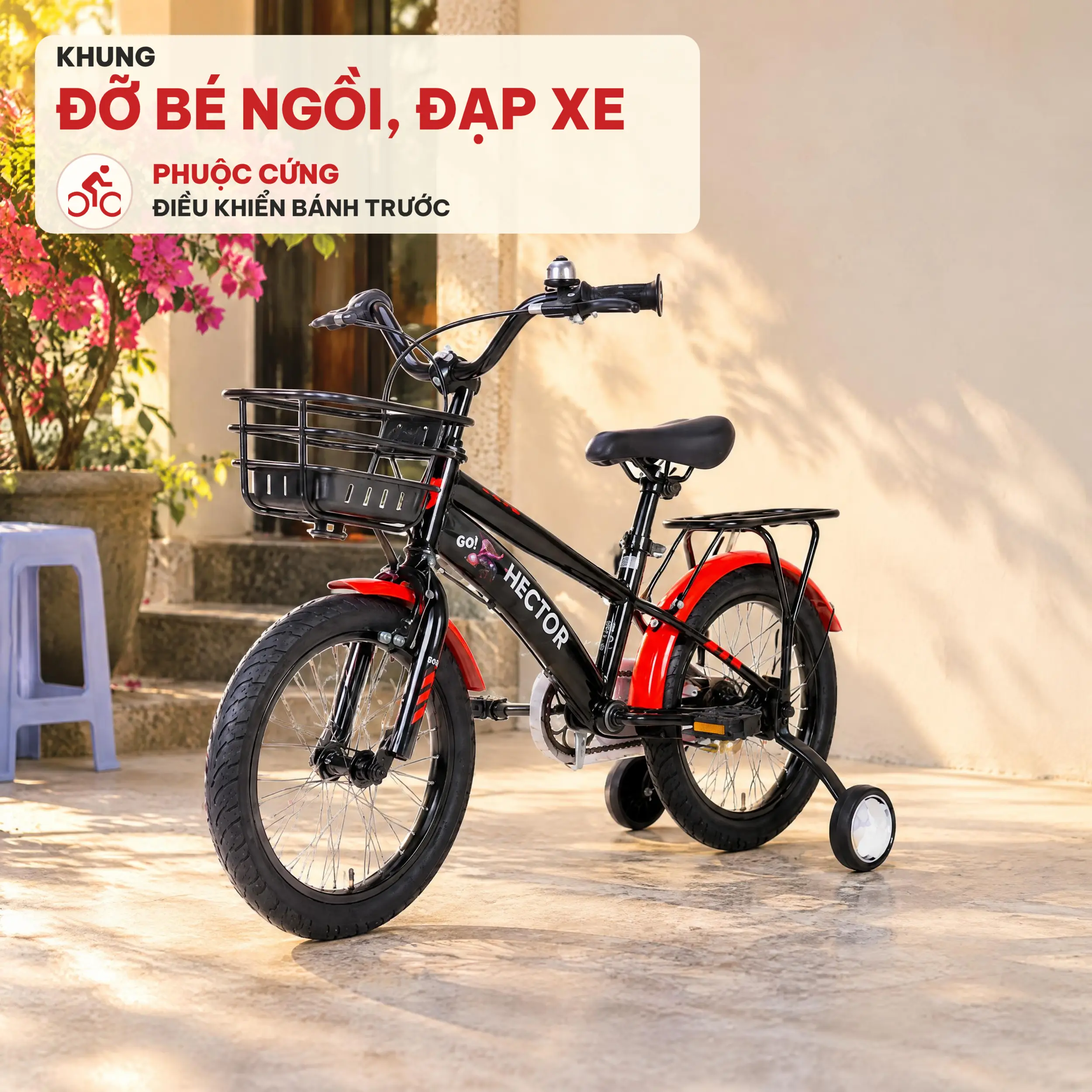 Xe đạp trẻ em nam Hector Polo 3B 16 inch Đen Đỏ Màu Đen - Đỏ