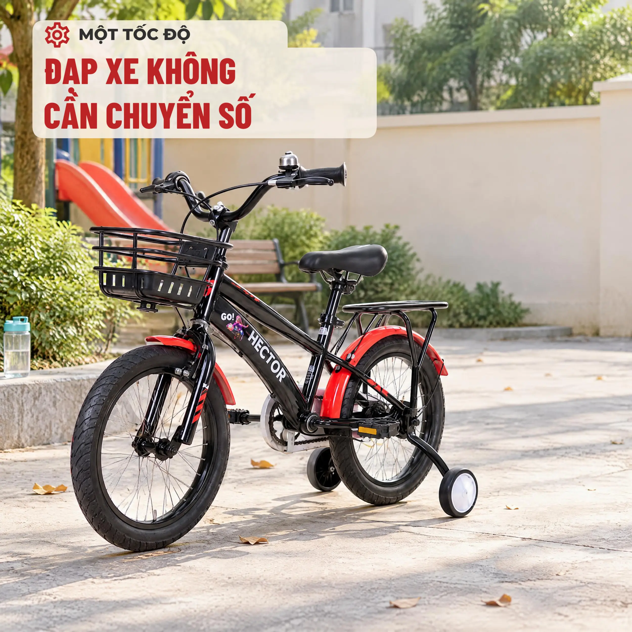 Xe đạp trẻ em nam Hector Polo 3B 16 inch Đen Đỏ Màu Đen - Đỏ