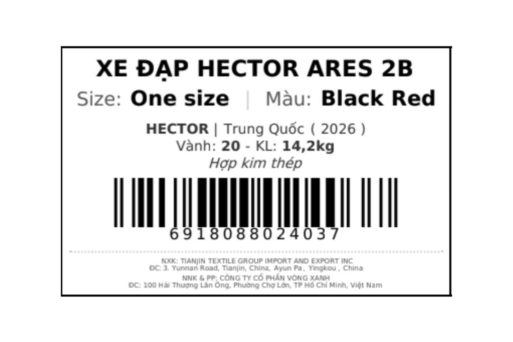 Xe đạp trẻ em nam Hector Ares 2B 20 inch Đen Đỏ Màu Đen - Đỏ