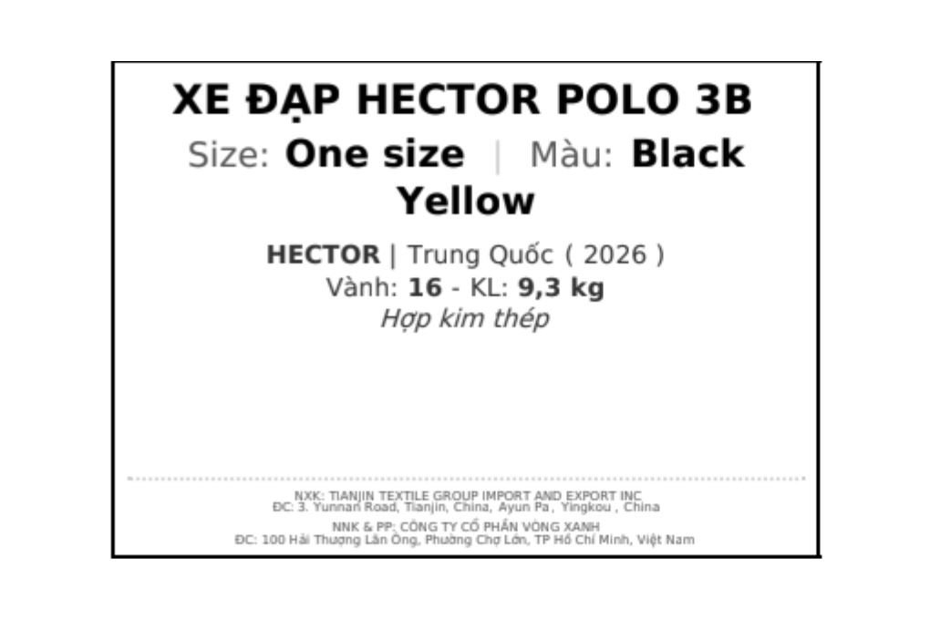 Xe đạp trẻ em nam Hector Polo 3B 16 inch Đen Vàng Màu Đen