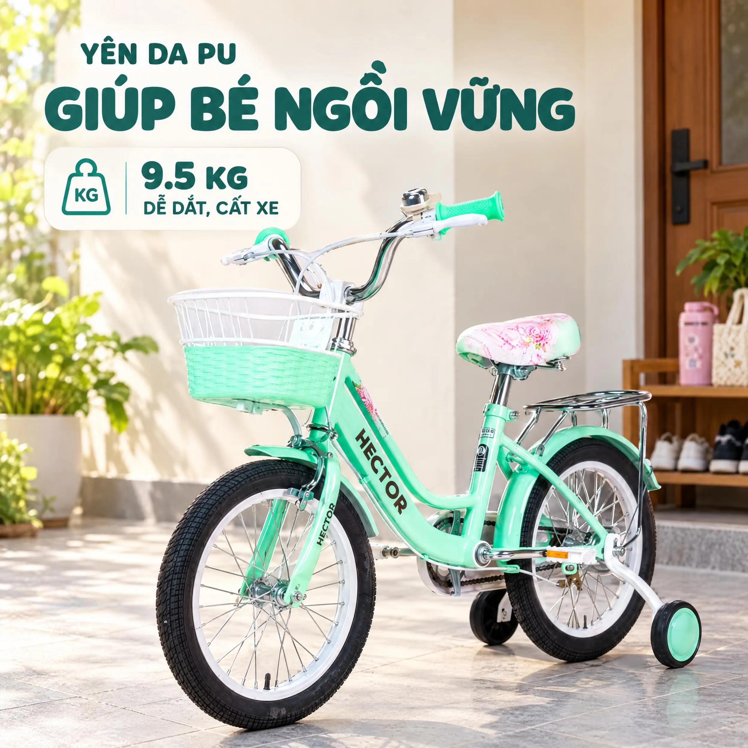 Xe đạp trẻ em nữ Hector Luna 3B 16 inch Xanh Ngọc Màu Xanh ngọc