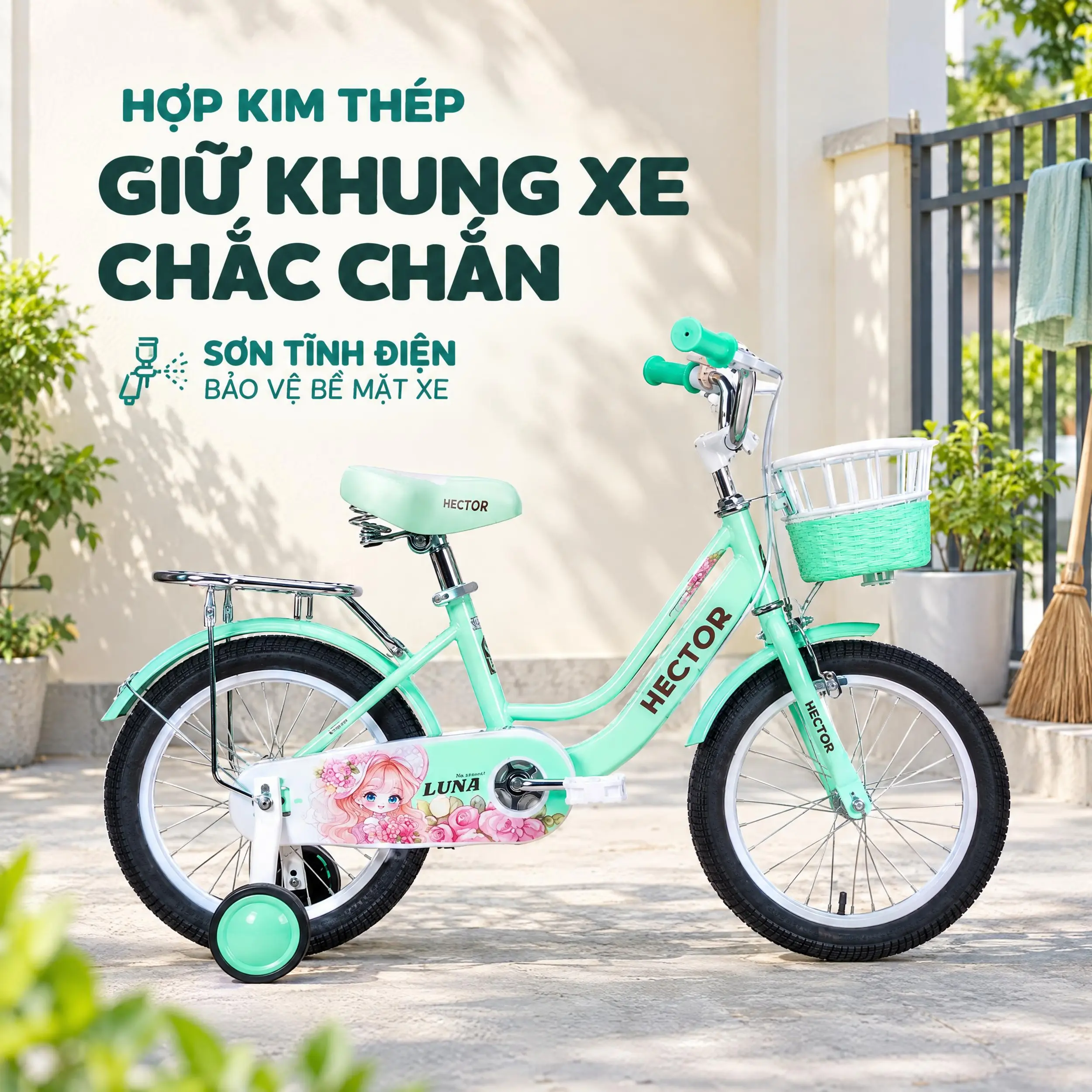 Xe đạp trẻ em nữ Hector Luna 3B 16 inch Xanh Ngọc Màu Xanh ngọc