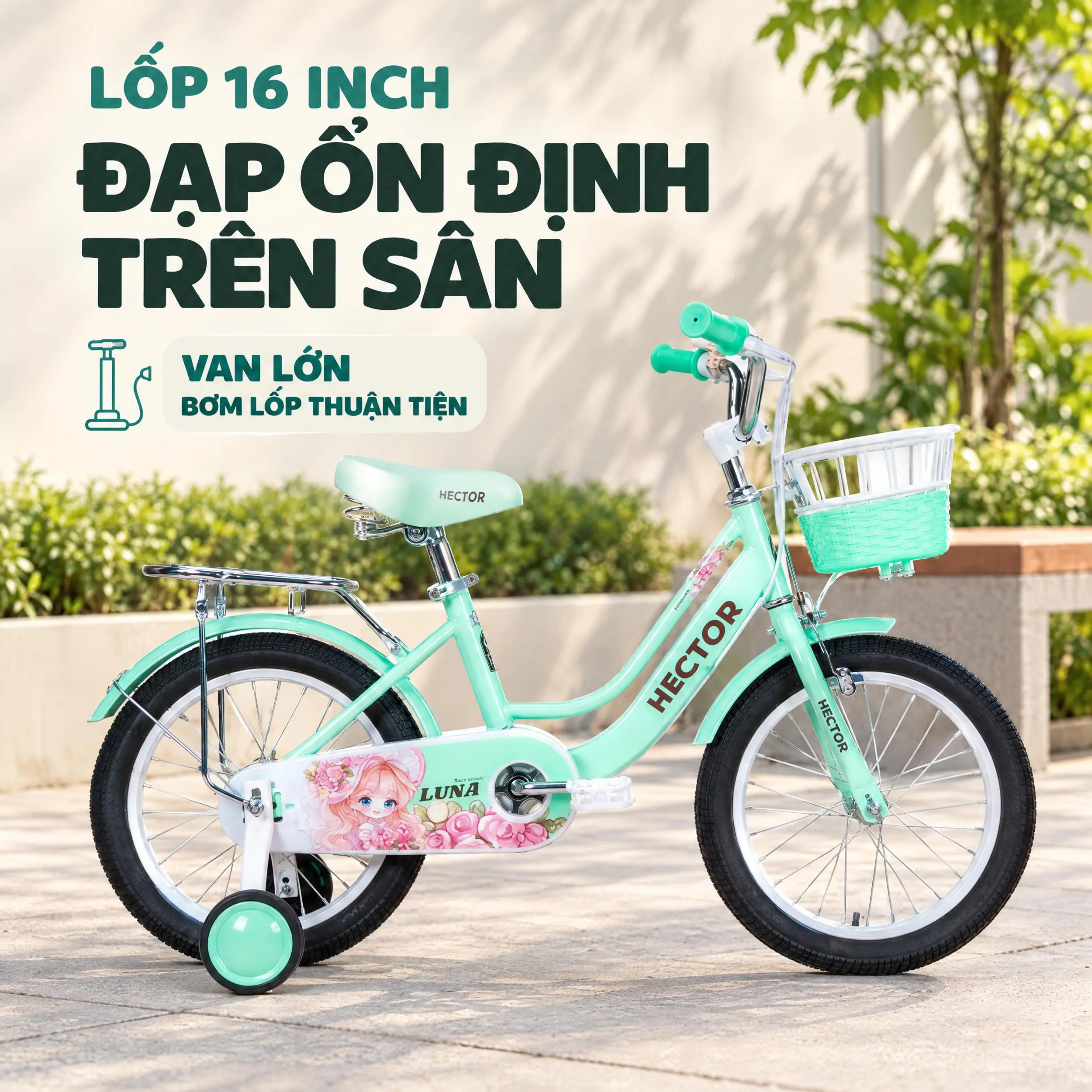 Xe đạp trẻ em nữ Hector Luna 3B 16 inch Xanh Ngọc Màu Xanh ngọc