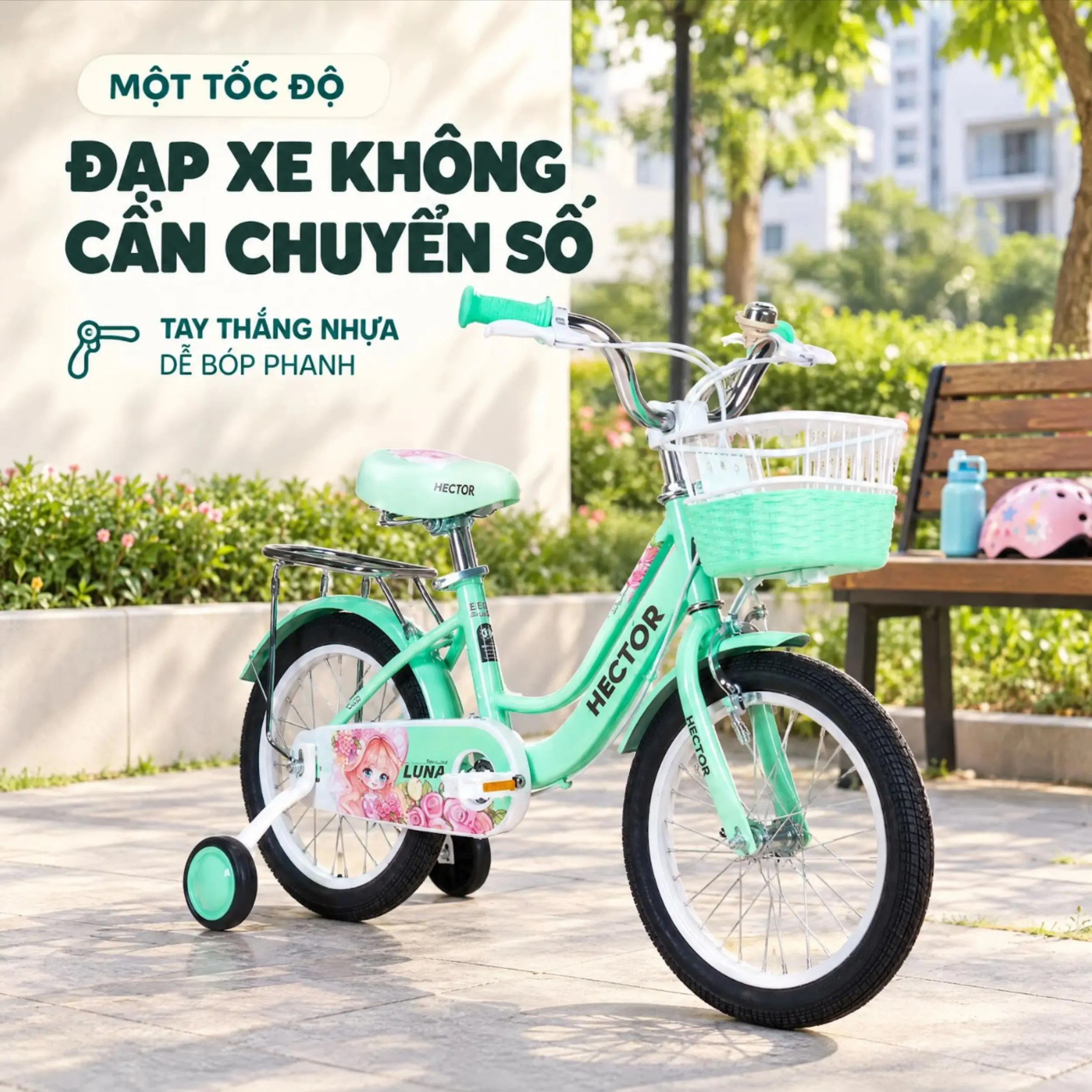Xe đạp trẻ em nữ Hector Luna 3B 16 inch Xanh Ngọc Màu Xanh ngọc