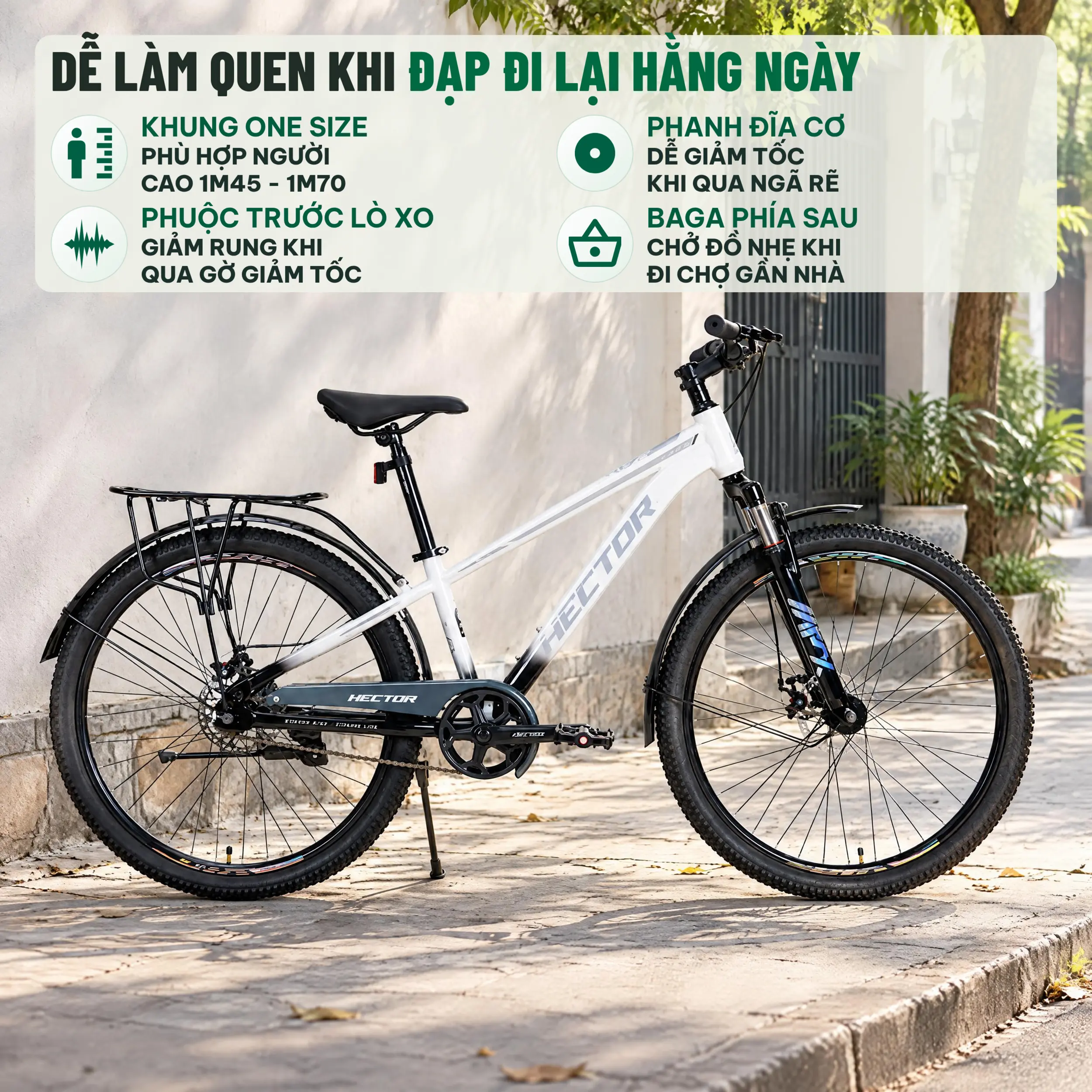 Xe Đạp Địa Hình HECTOR LOOK 2B 26 INCH Trắng Màu Trắng