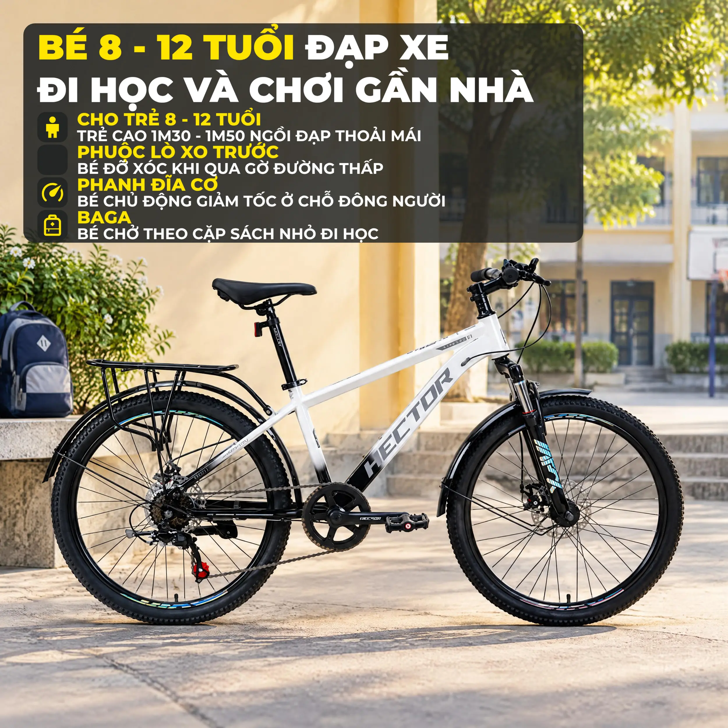 Xe Đạp Địa Hình HECTOR STRONG 1B 24 INCH Trắng Màu Trắng