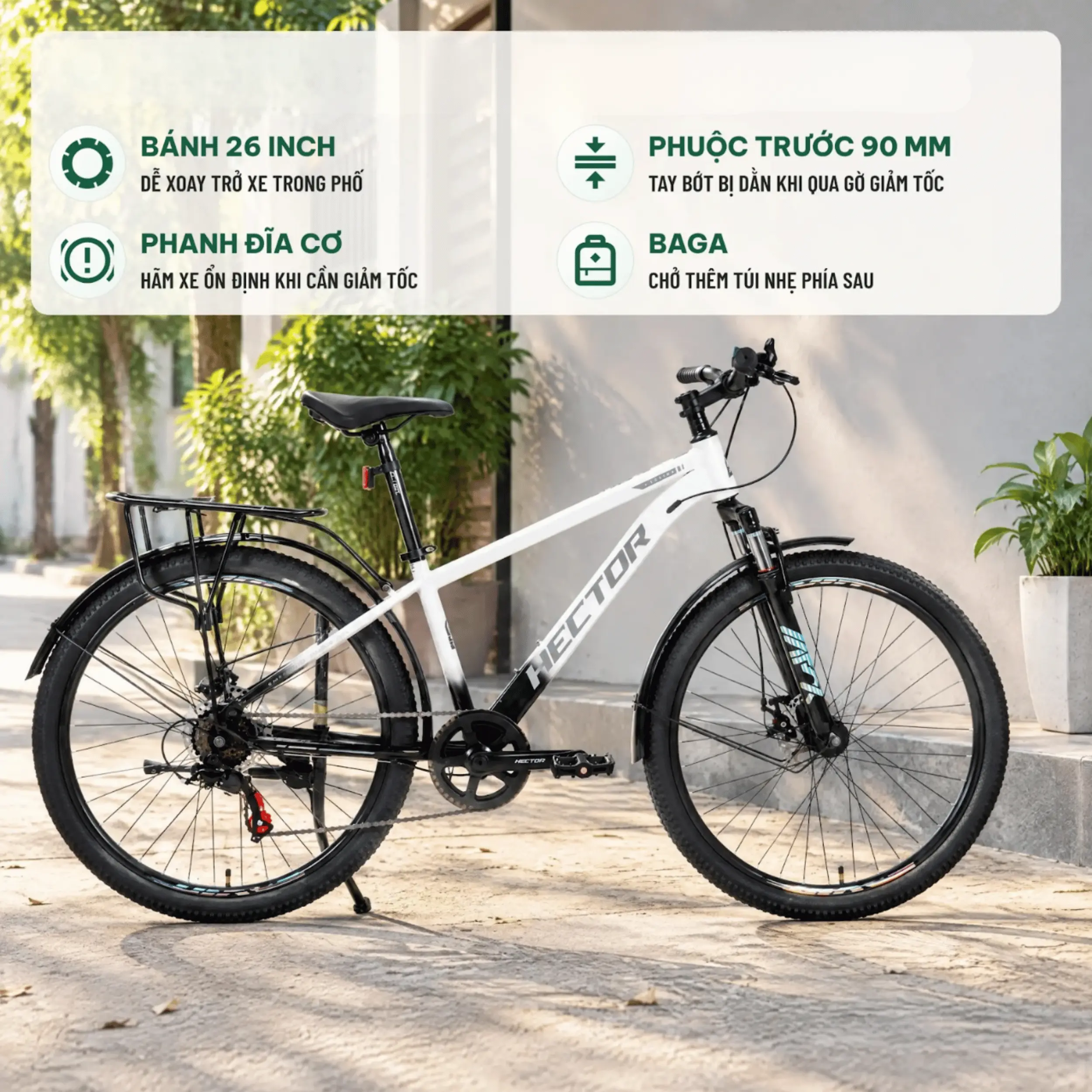 Xe Đạp Địa Hình HECTOR STRONG 2B 26 INCH Trắng Màu Trắng