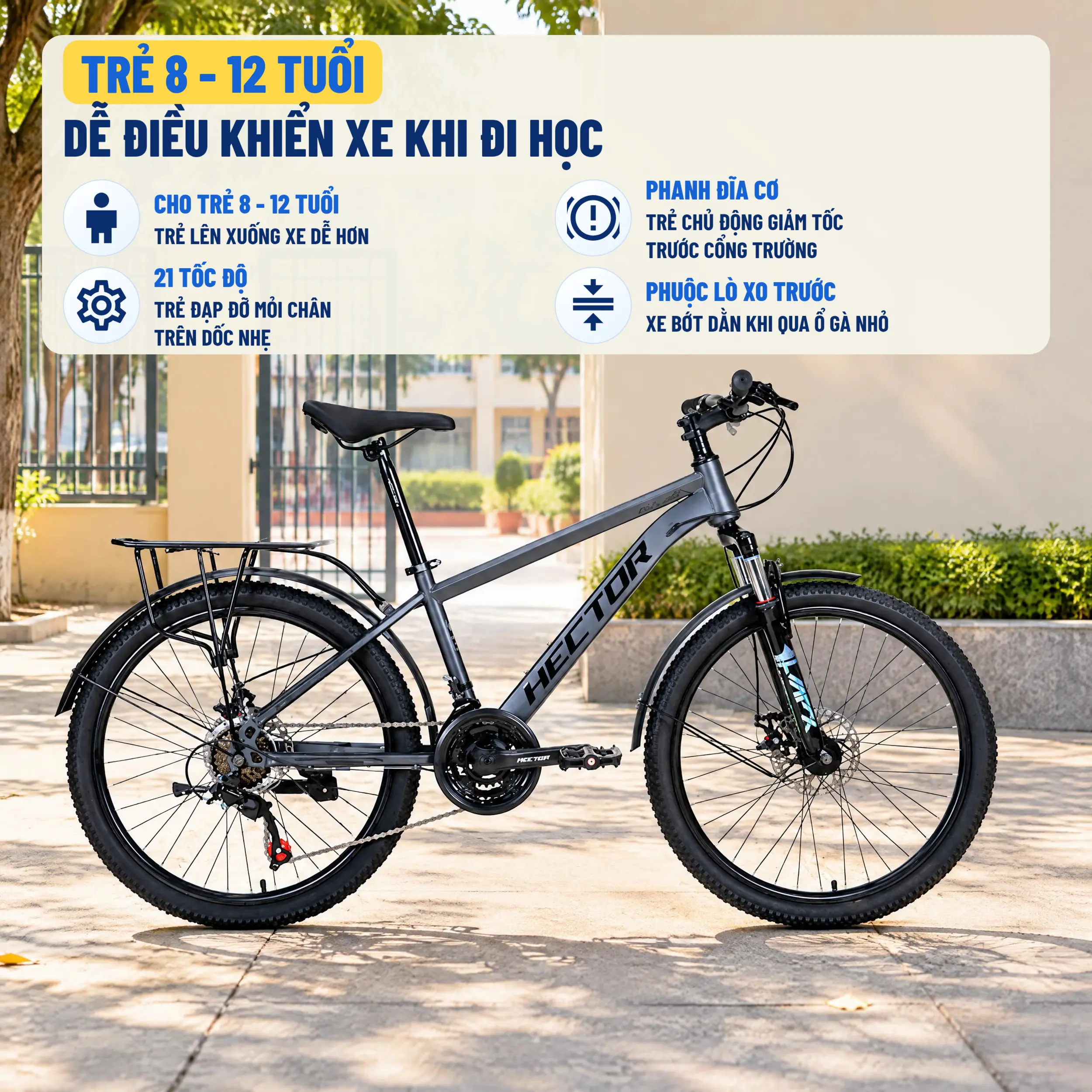 Xe Đạp Địa Hình HECTOR FUJI 1B 24 INCH Xám đậm Màu Xám