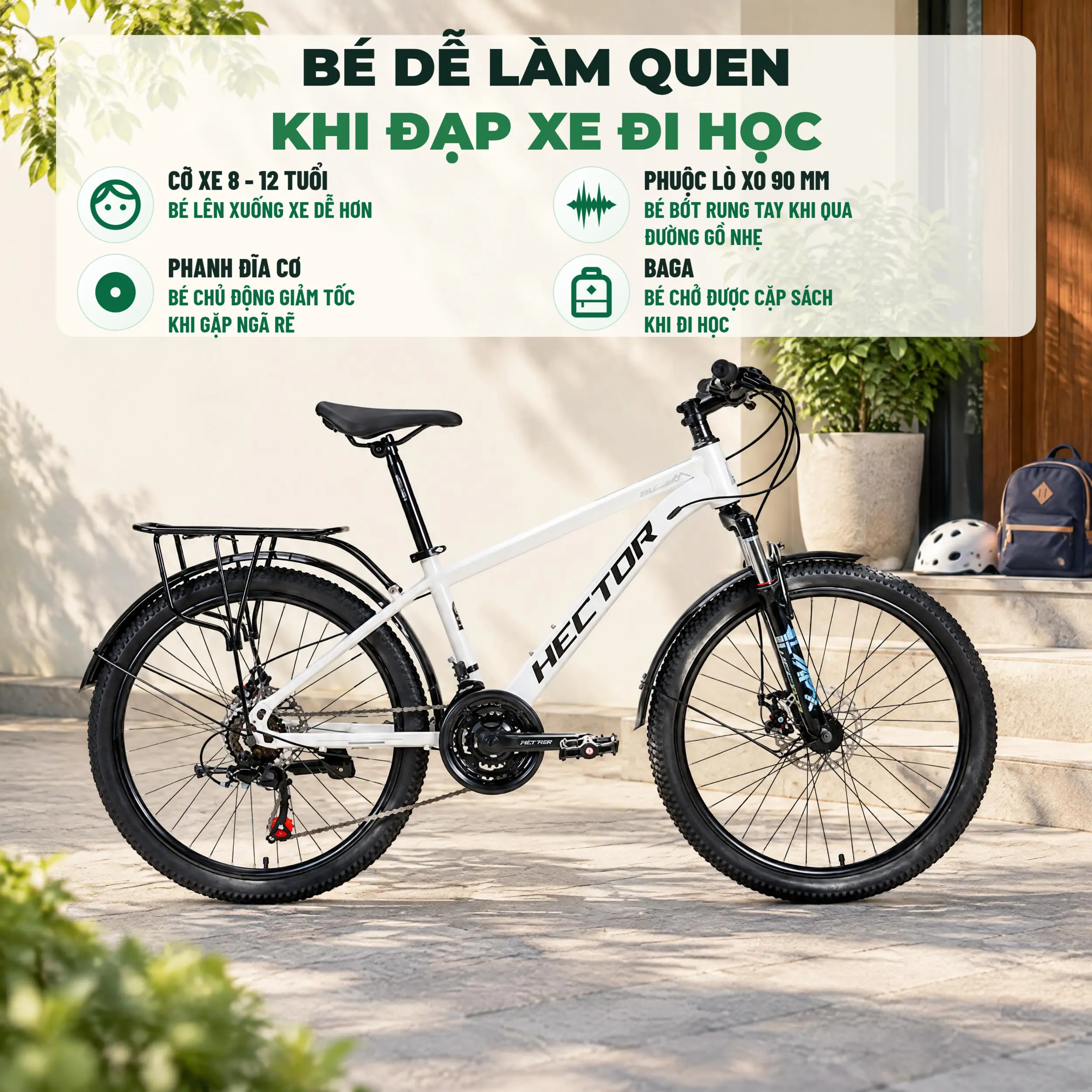 Xe Đạp Địa Hình HECTOR FUJI 1B 24 INCH Trắng Màu Trắng