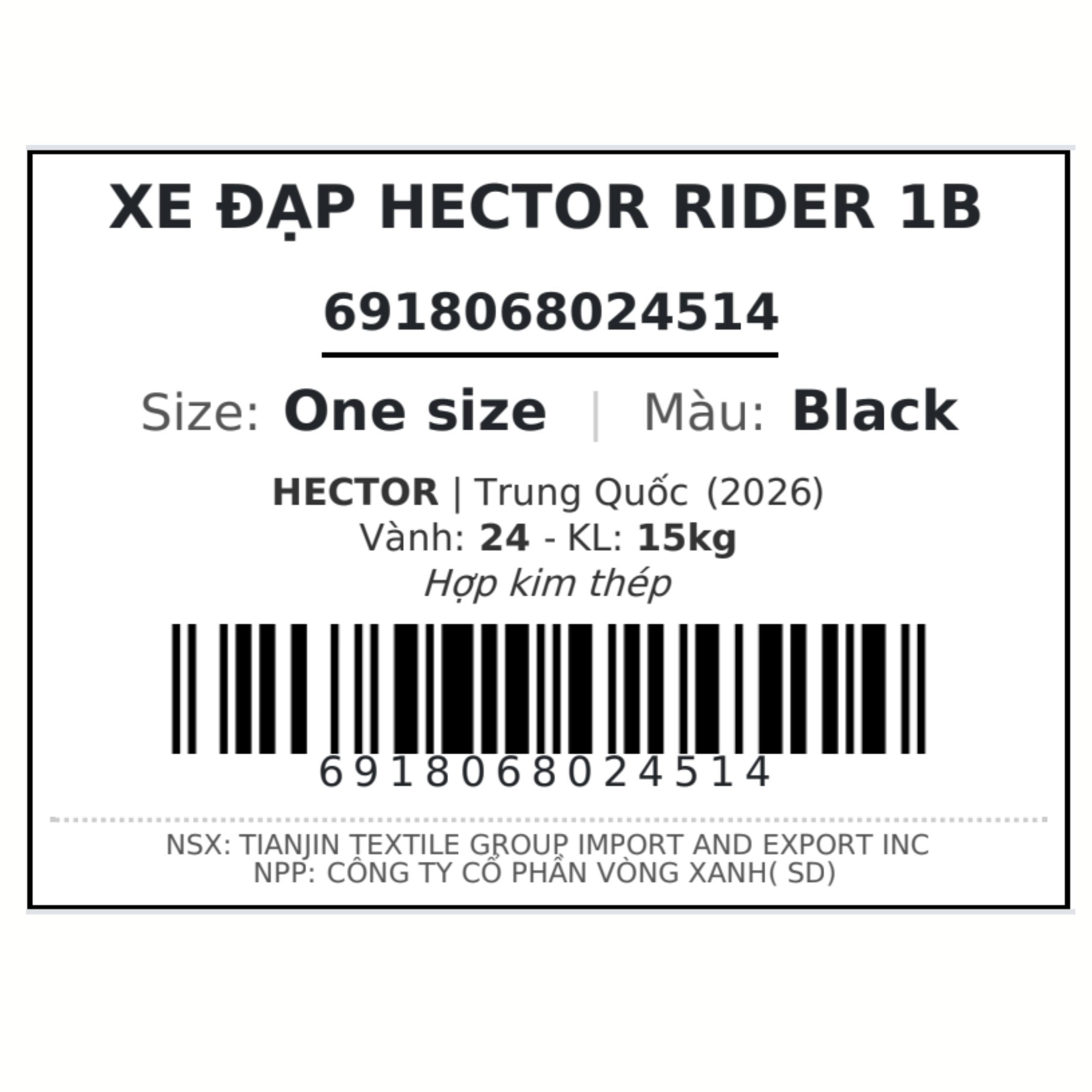 Xe Đạp Địa Hình HECTOR RIDER 1B 24 INCH Đen Màu Đen