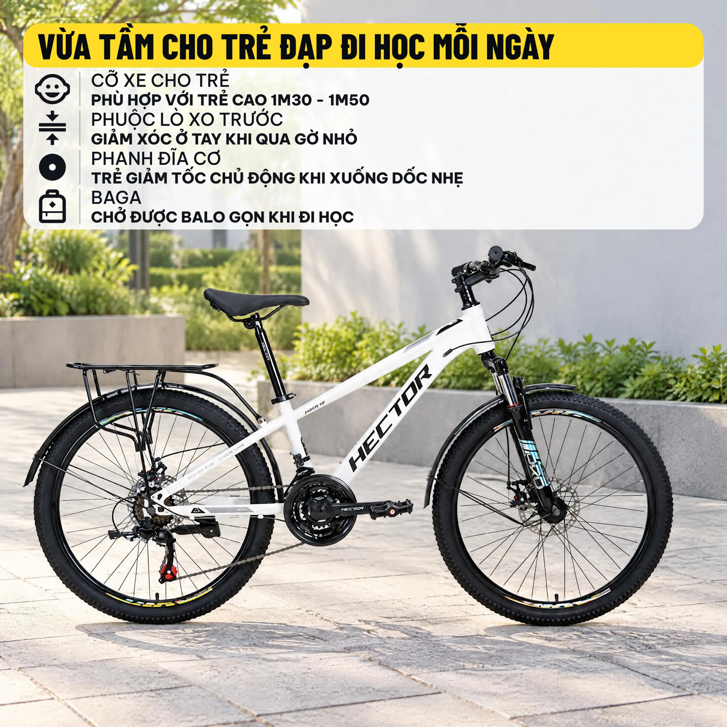 Xe Đạp Địa Hình HECTOR RIDER 1B 24 INCH Trắng Màu Trắng