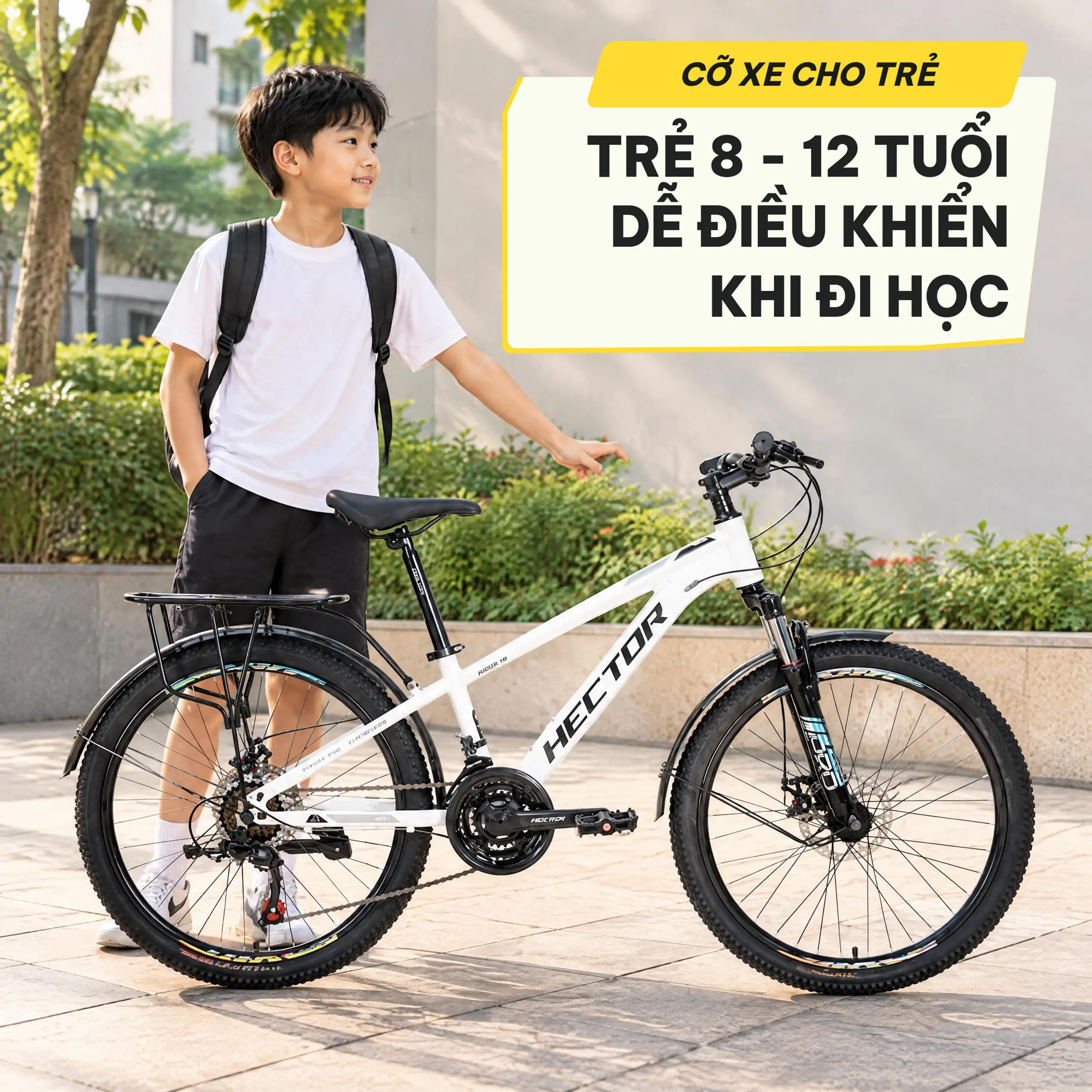 Xe Đạp Địa Hình HECTOR RIDER 1B 24 INCH Trắng Màu Trắng
