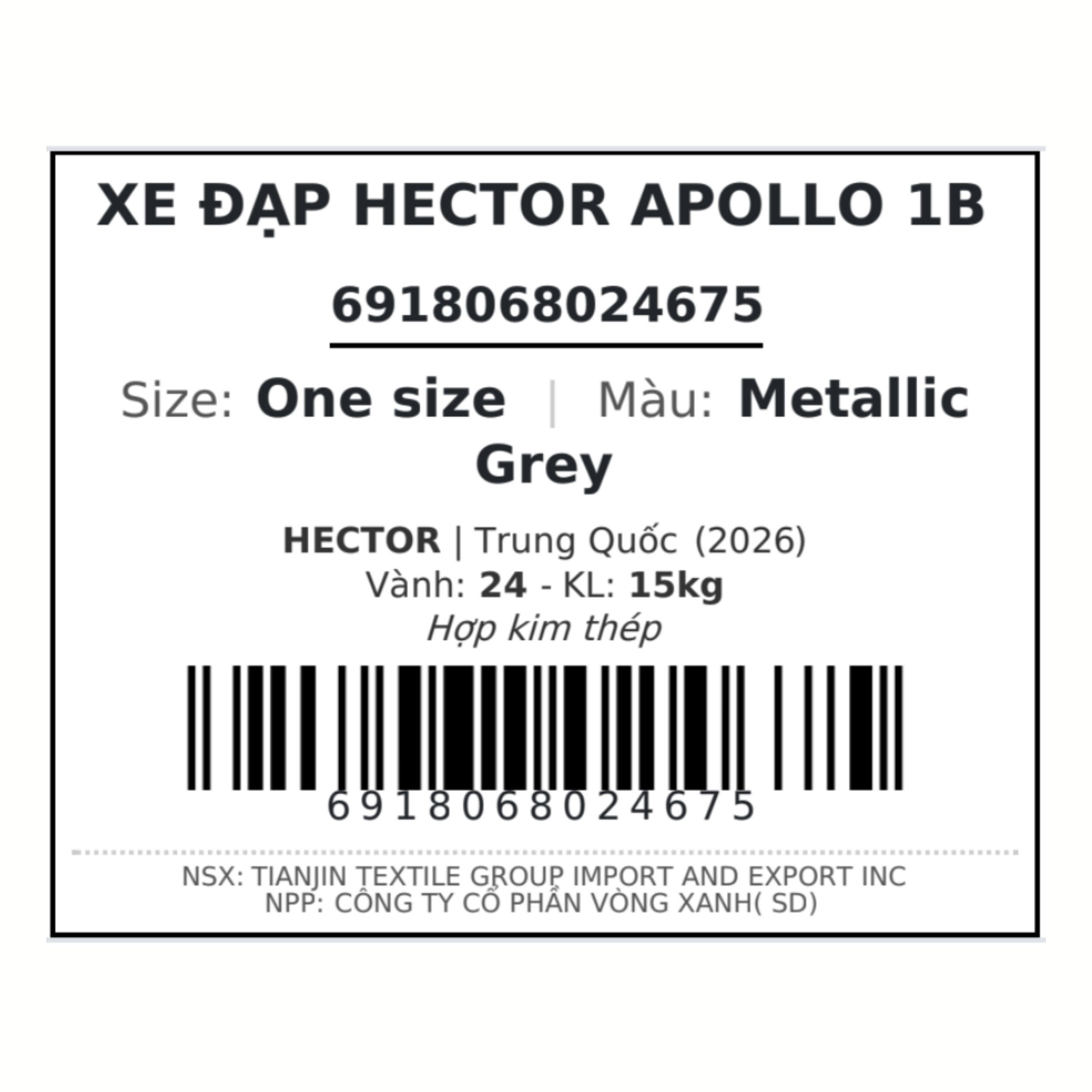 Xe Đạp Địa Hình HECTOR APOLLO 1B 24 INCH Xám Màu Xám