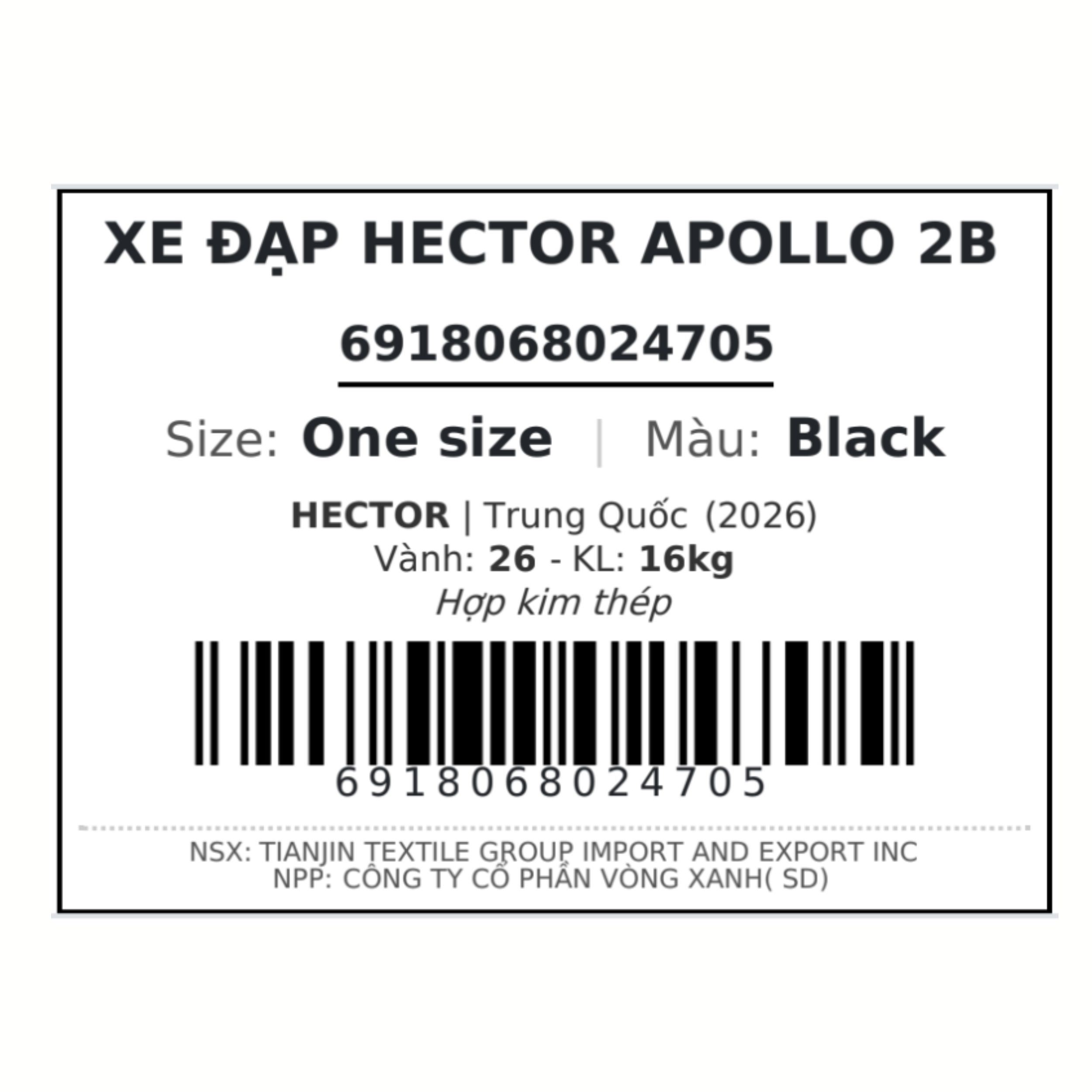 Xe Đạp Địa Hình HECTOR APOLLO 2B 26 INCH Đen Màu Đen