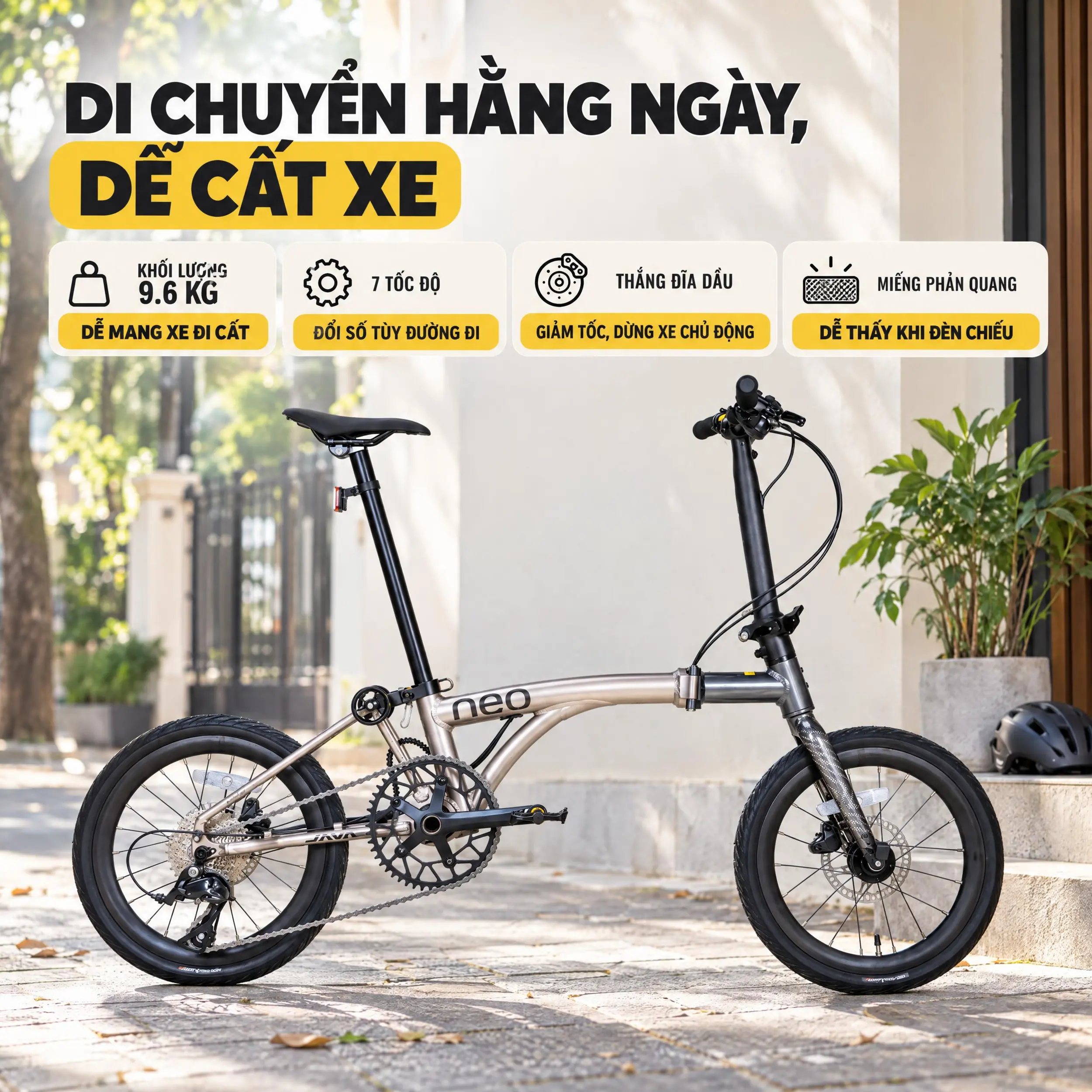 Xe Đạp Gấp JAVA NEO 9SE 16 INCH Titanium Màu Bạc