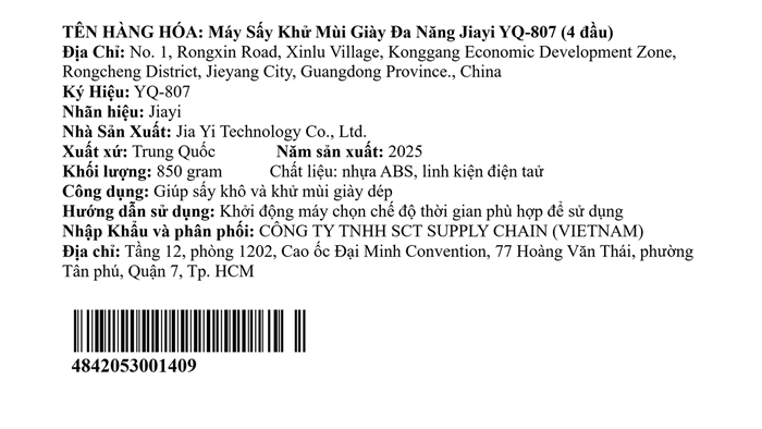 Máy Sấy Giày Jiayi YQ-807 Màu Trắng