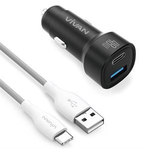 Car Charger Dual Port USB A - Type C 48W Vivan VCC07
