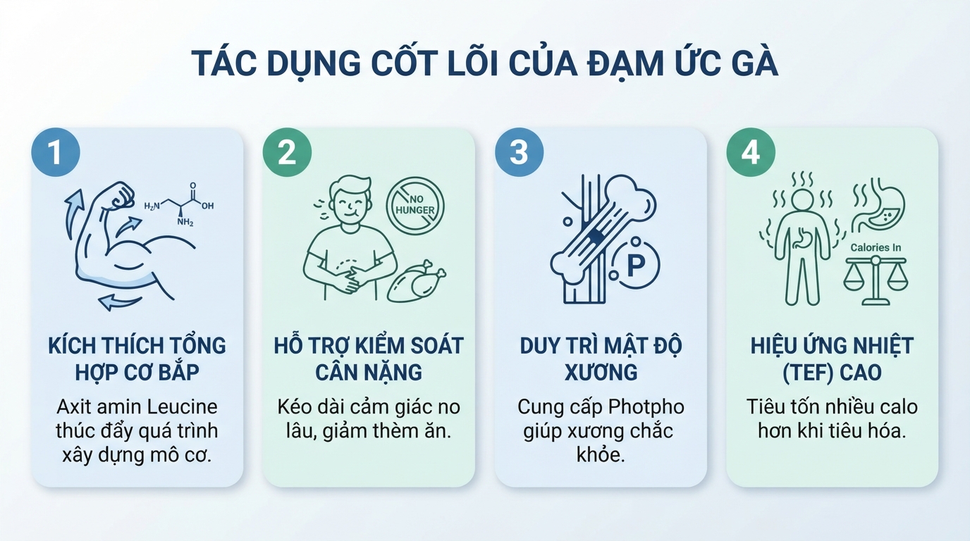 Axit amin Leucine giúp kích thích tổng hợp cơ bắp và kéo dài cảm giác no.