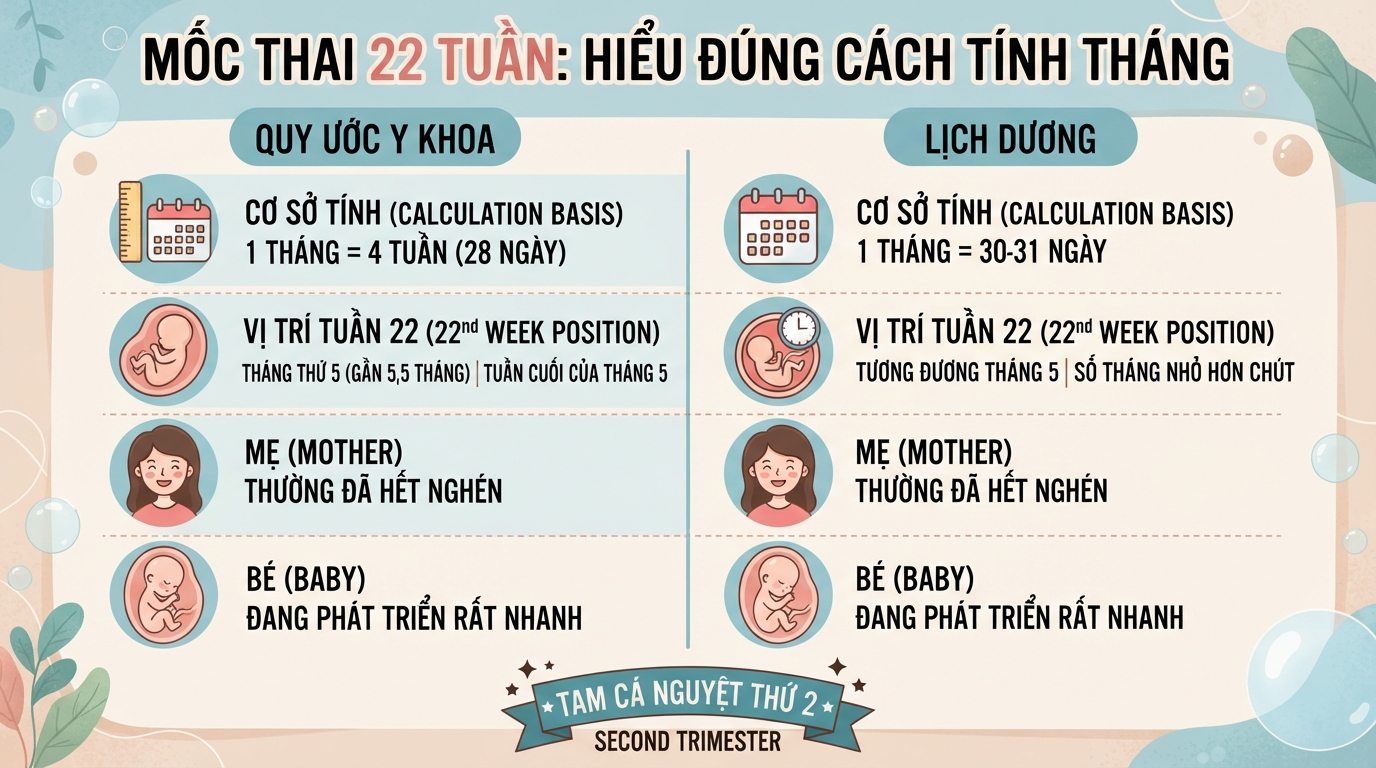 Thai 22 tuần là mấy tháng? Chỉ số phát triển và mốc siêu âm cần biết