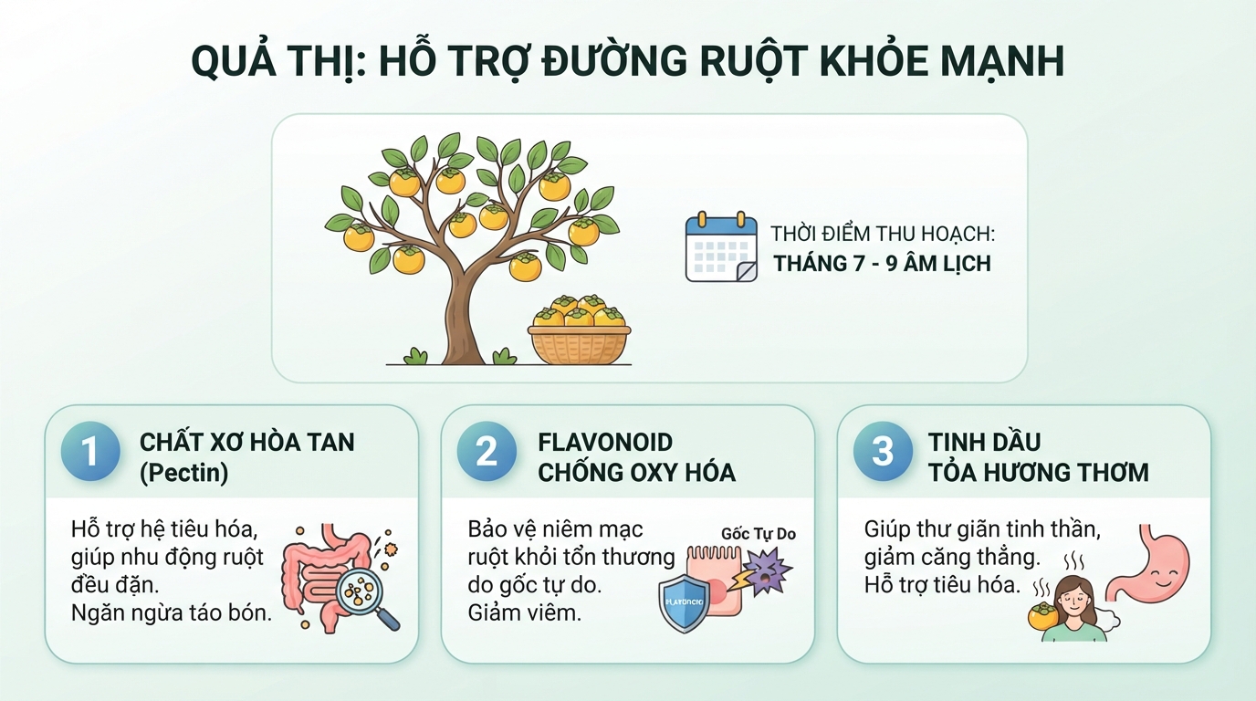 Bảng phân tích vi chất dinh dưỡng trong quả thị hỗ trợ đường ruột khỏe mạnh.