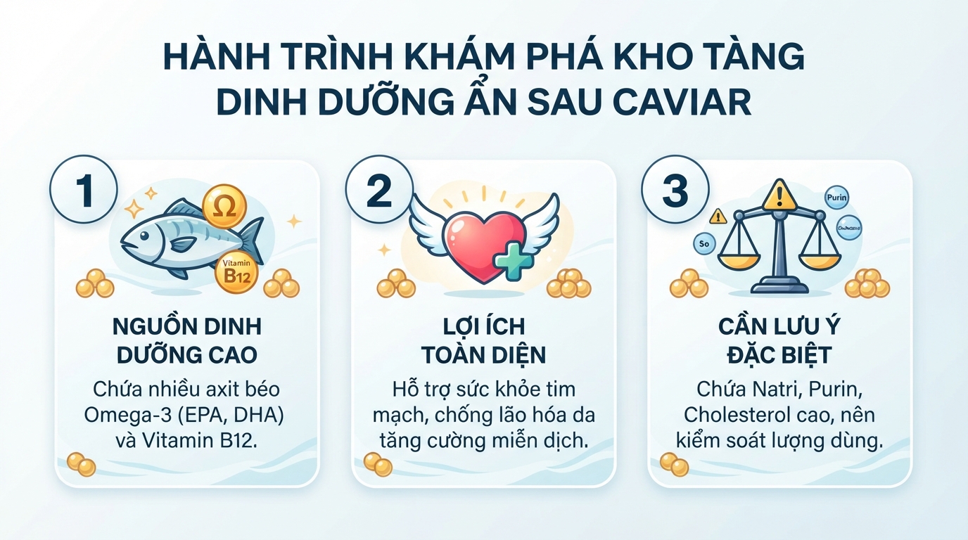 Caviar là gì? Giá trị dinh dưỡng và tác dụng sức khỏe của trứng cá tầm