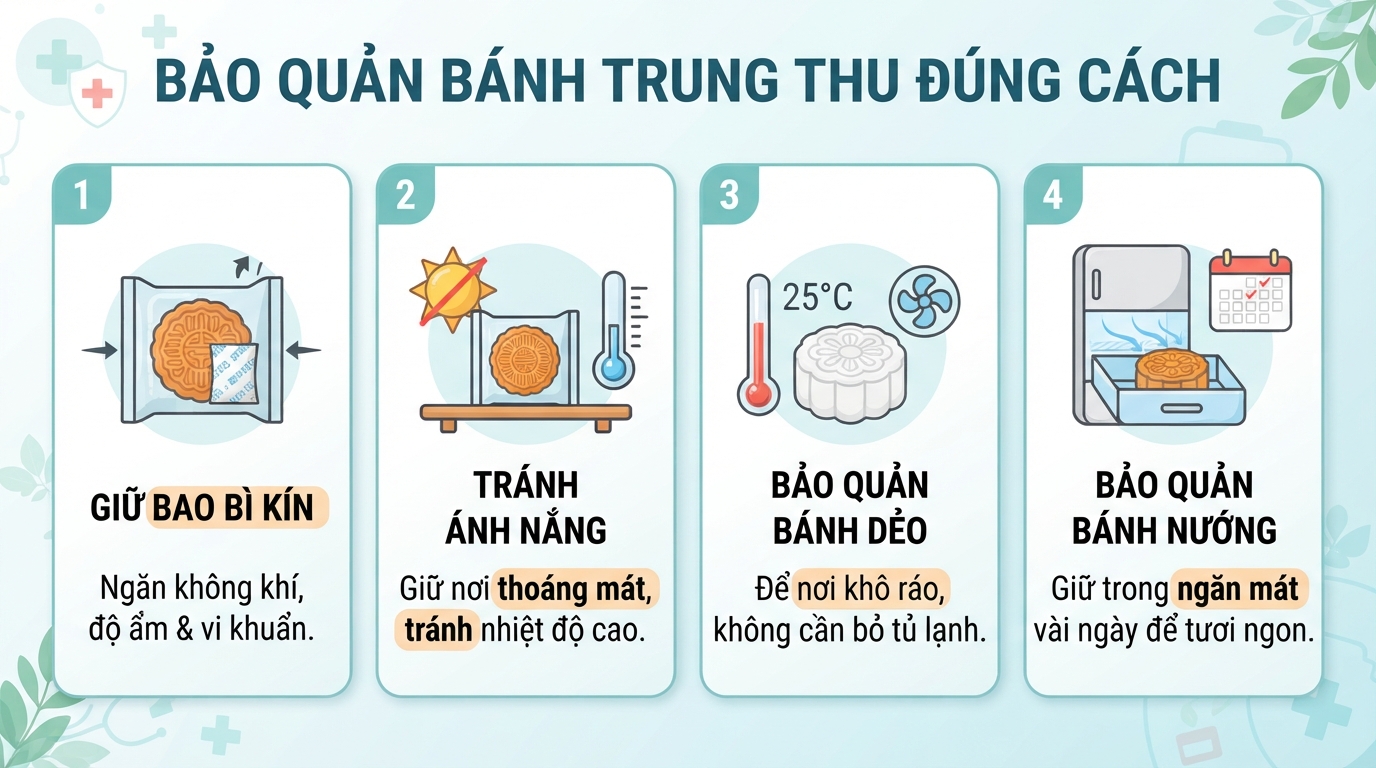 Bảo quản bánh nướng và bánh dẻo đúng cách giúp hạn chế nấm mốc phát triển.