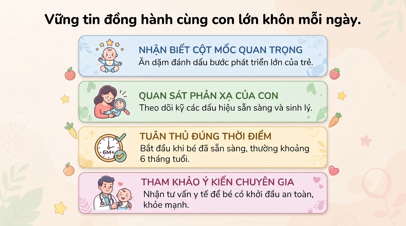 Bé mấy tháng nên ăn dặm? Dấu hiệu cho thấy trẻ đã sẵn sàng