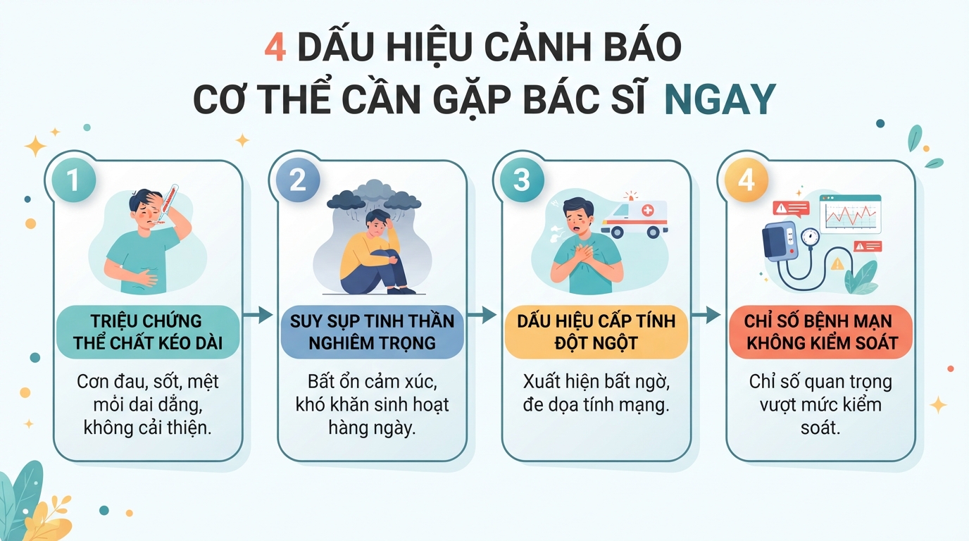 Bốn dấu hiệu cảnh báo từ cơ thể yêu cầu bạn gặp bác sĩ ngay.