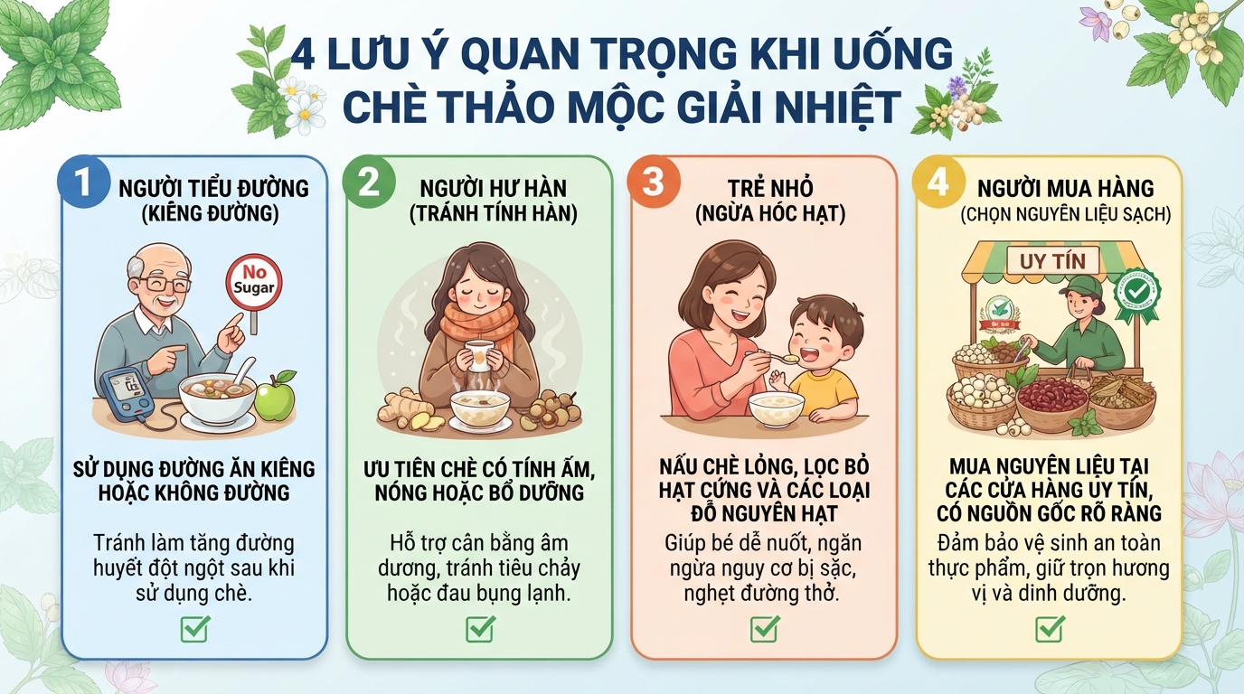 Bốn nhóm đối tượng cần lưu ý quan trọng trước khi sử dụng chè thảo mộc để giải nhiệt.