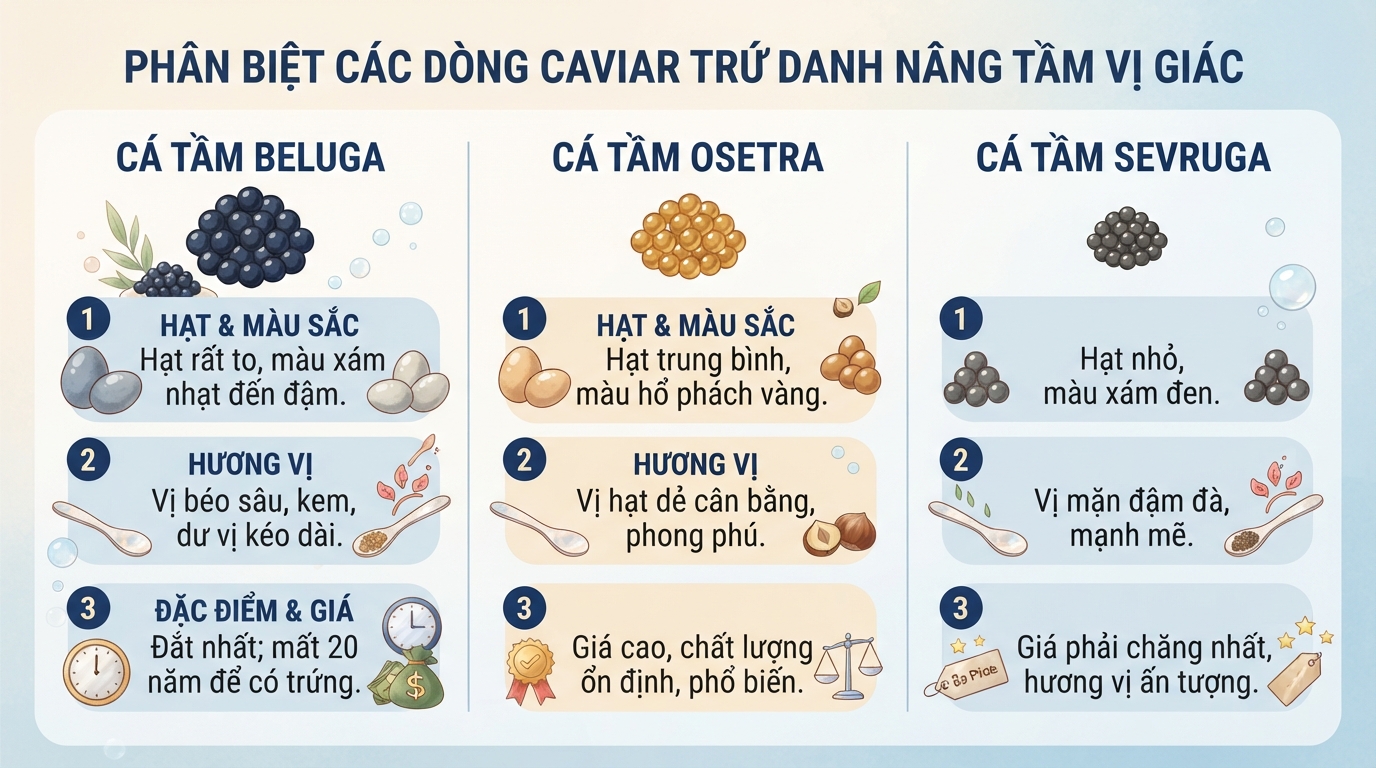 Caviar là gì? Giá trị dinh dưỡng và tác dụng sức khỏe của trứng cá tầm