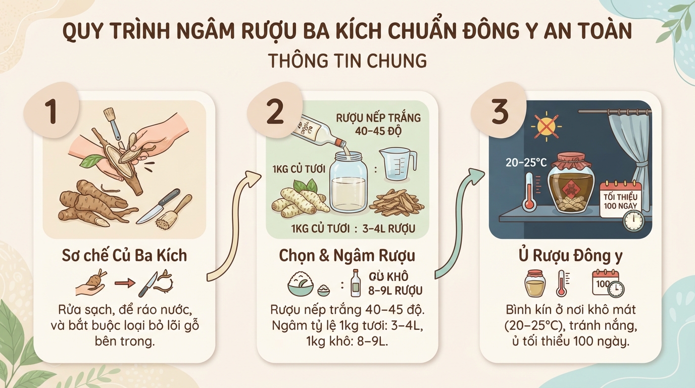 Rượu ba kích: Công dụng, cách ngâm và lưu ý an toàn khi sử dụng