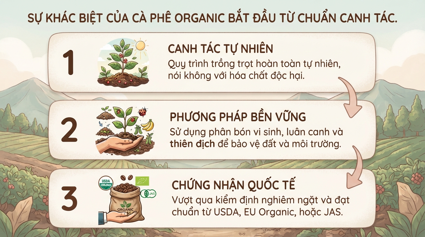 Cà phê organic là gì? Lợi ích sức khỏe và cách phân biệt