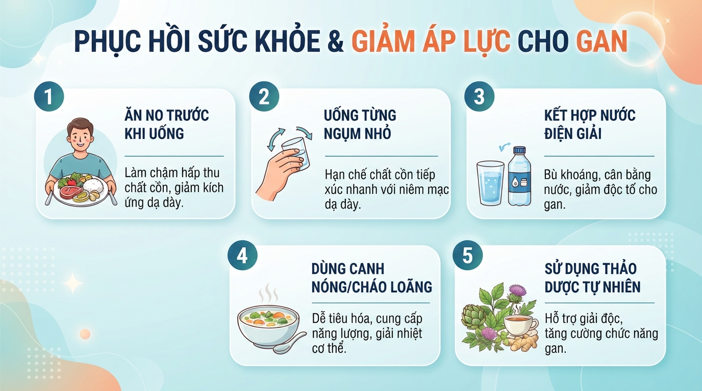 Các bước chăm sóc phục hồi sức khỏe và giảm áp lực cho gan.