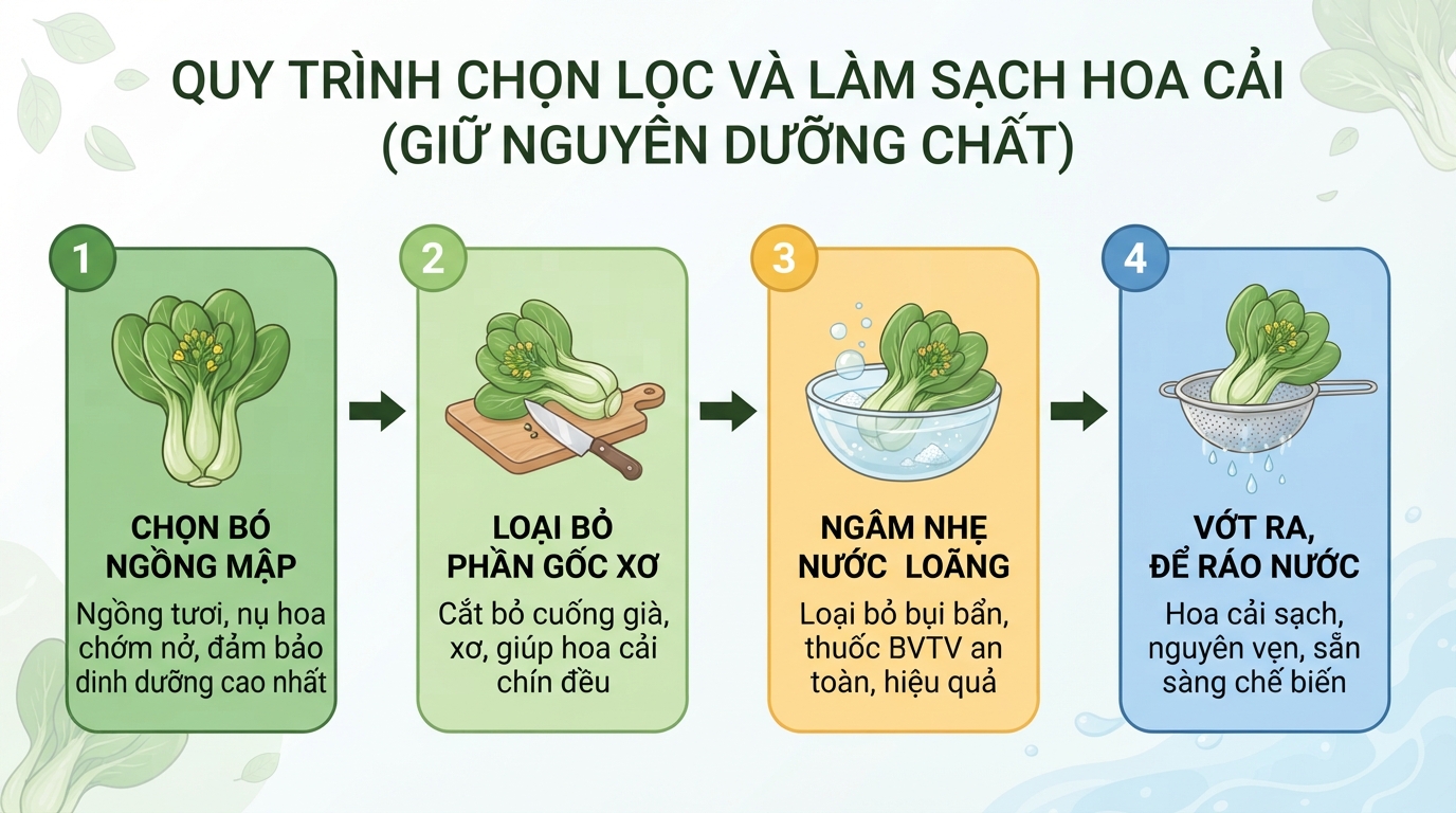 Các bước chọn lọc và ngâm rửa nước muối giúp giữ nguyên dưỡng chất.