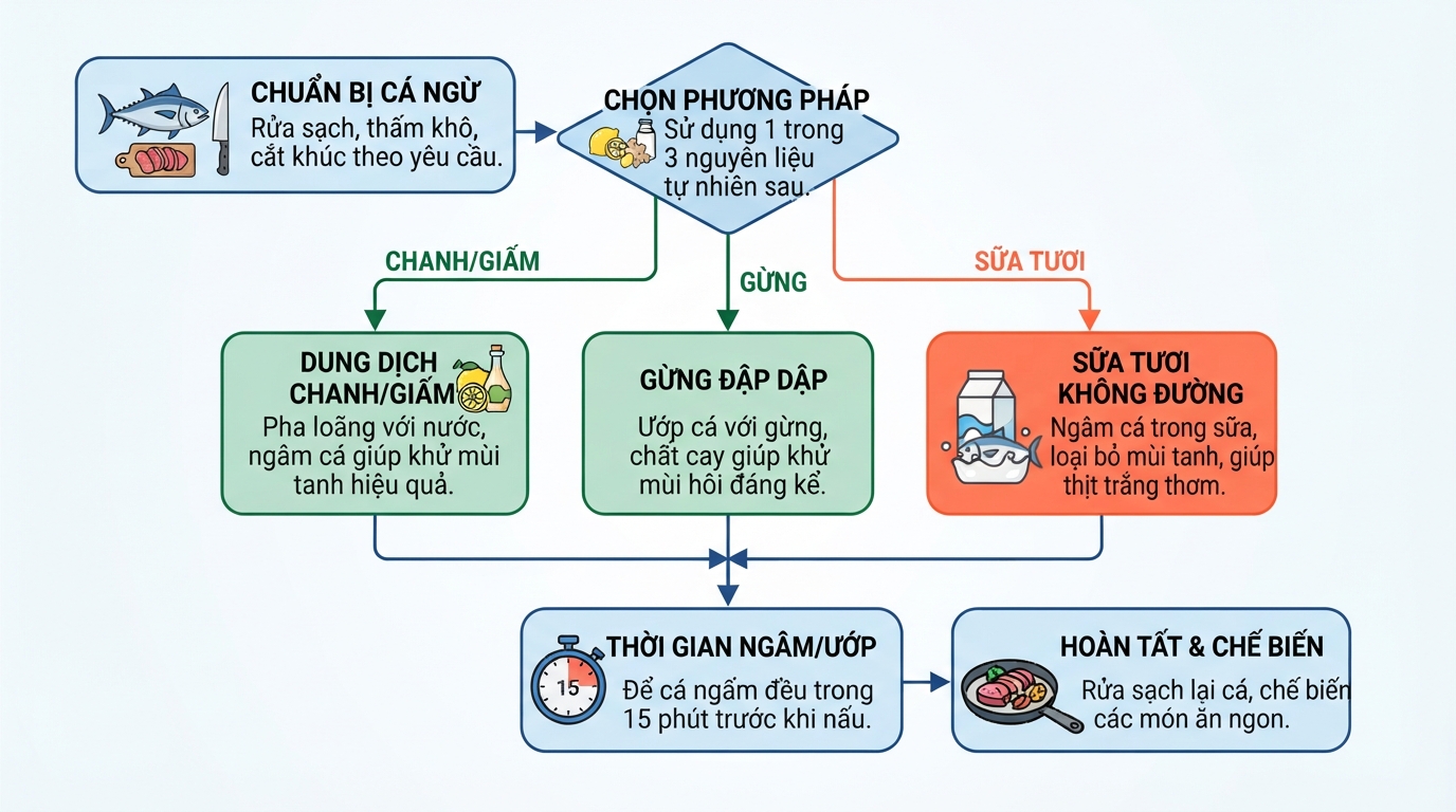 Các bước dùng nguyên liệu tự nhiên giúp xử lý triệt để mùi tanh cá.