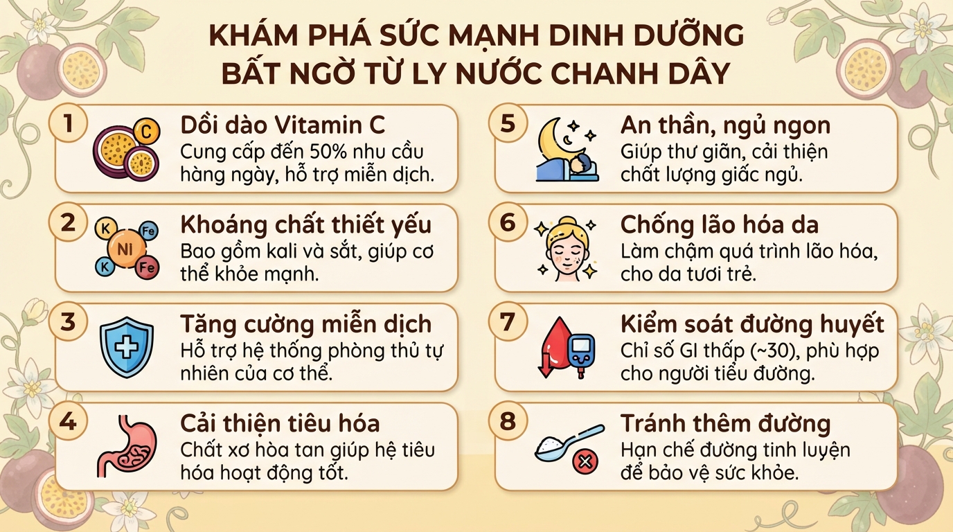 Nước chanh dây: Lợi ích sức khỏe và 3 cách pha ngon chuẩn vị tại nhà