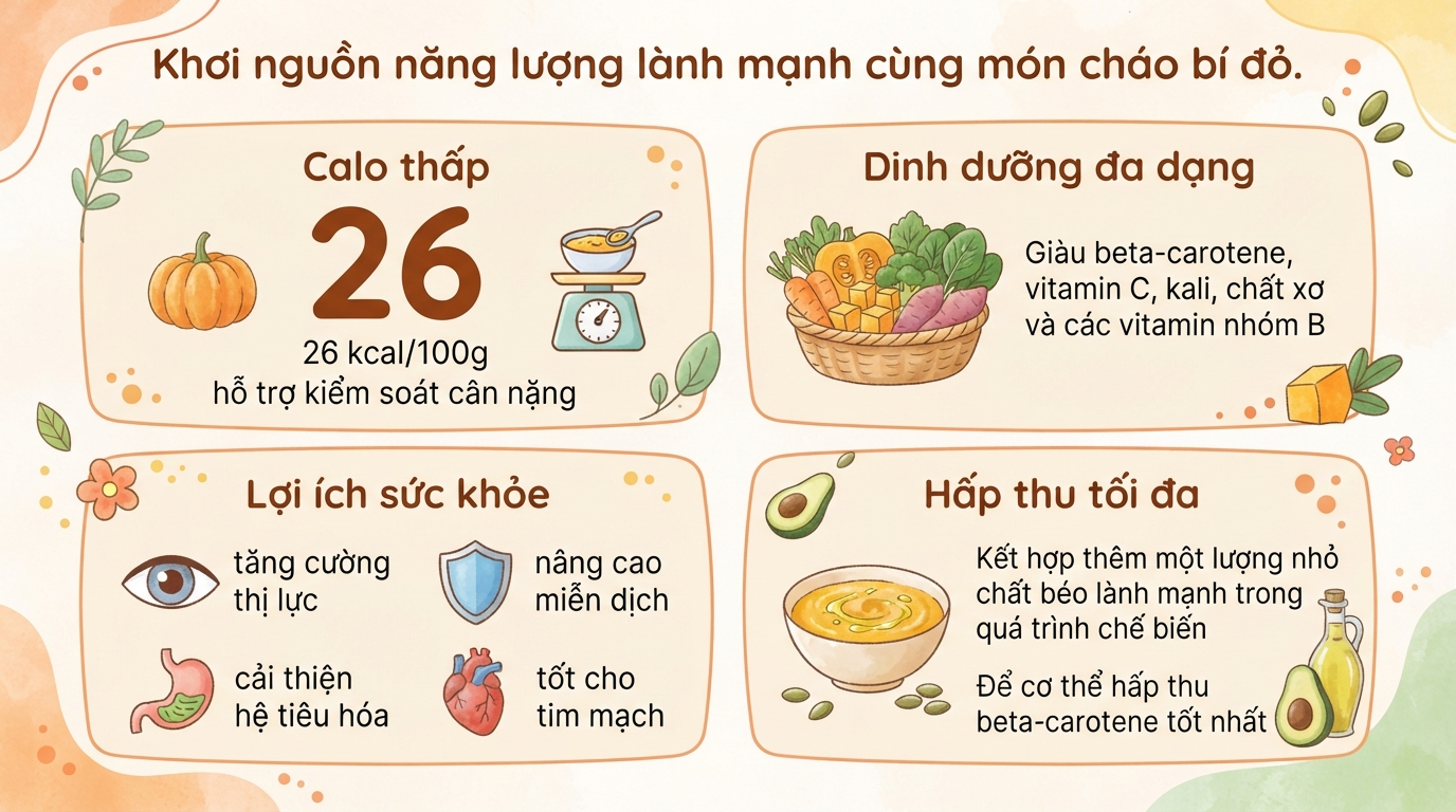 Cháo bí đỏ: Giá trị dinh dưỡng, cách nấu và những lưu ý cần biết