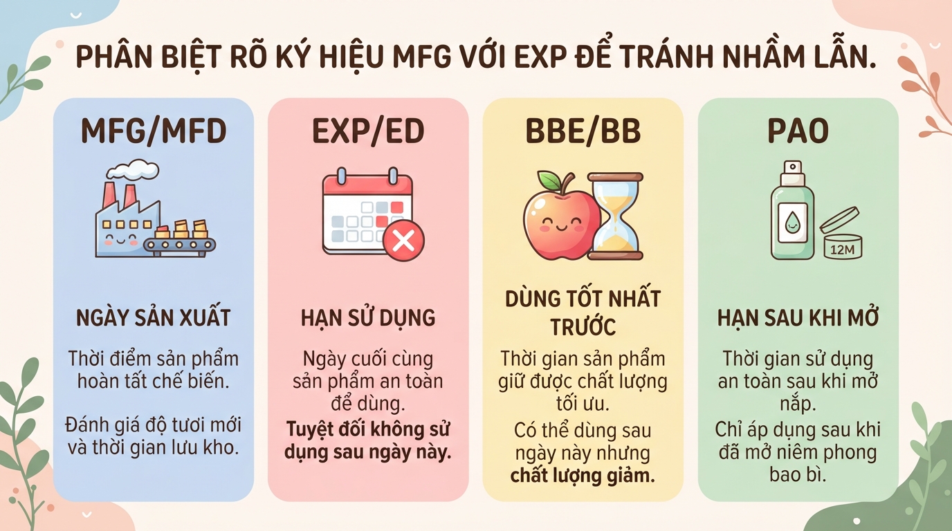 MFG là gì? Cách đọc ngày sản xuất trên thuốc và mỹ phẩm
