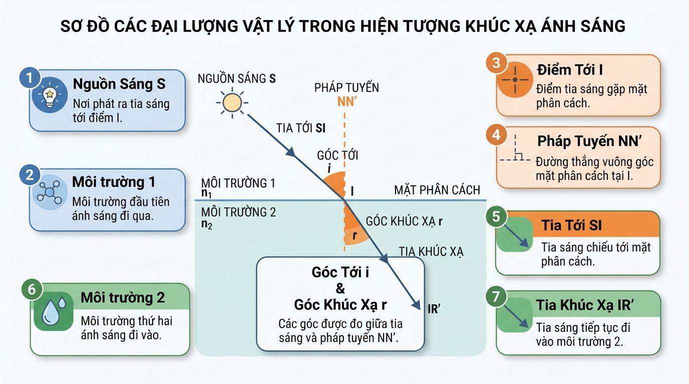 Các đại lượng vật lý giúp giải thích hiện tượng khúc xạ ánh sáng là gì chuẩn xác nhất.