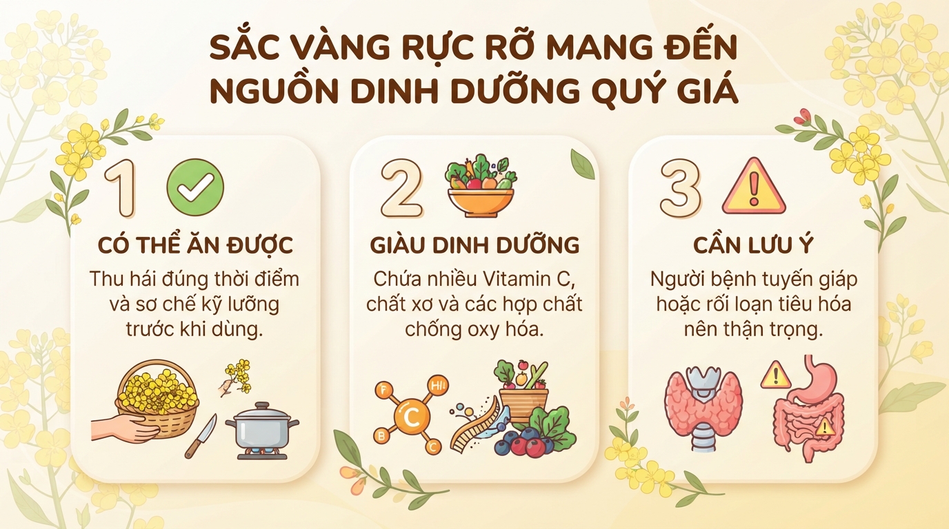 Hoa cải vàng có ăn được không? Giá trị dinh dưỡng và cách sử dụng