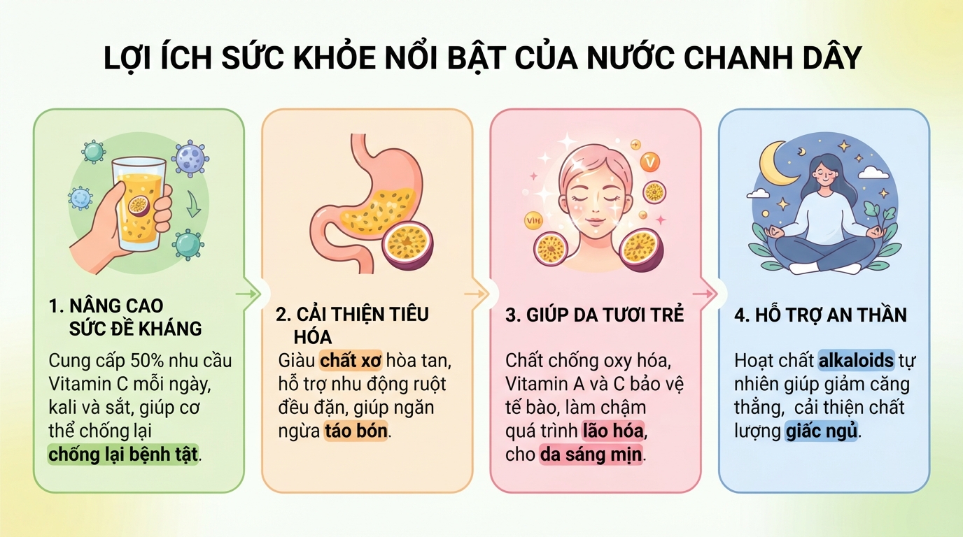 Các lợi ích sức khỏe nổi bật của nước chanh dây cho cơ thể.