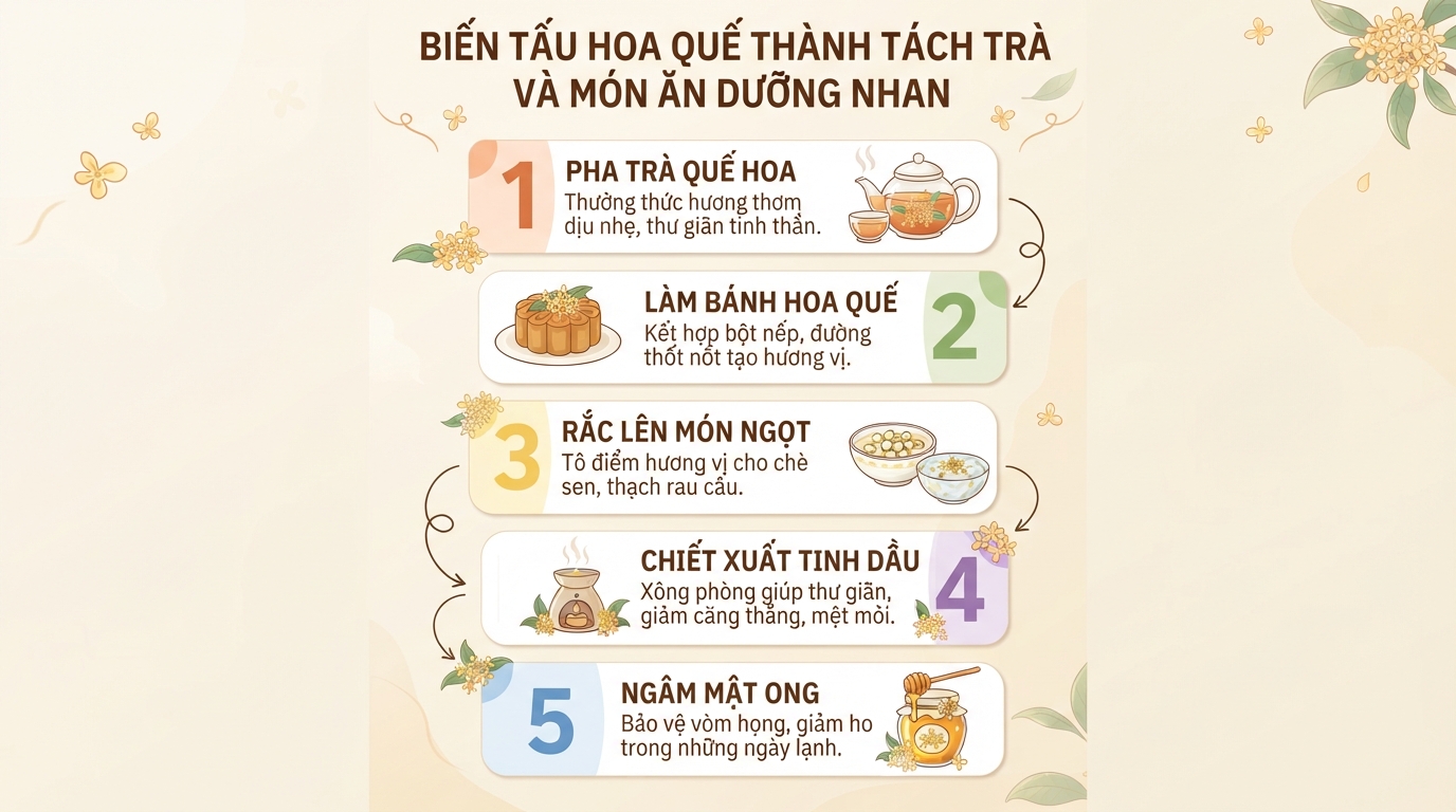 Hoa quế (mộc tê): Tác dụng và cách dùng trà an toàn