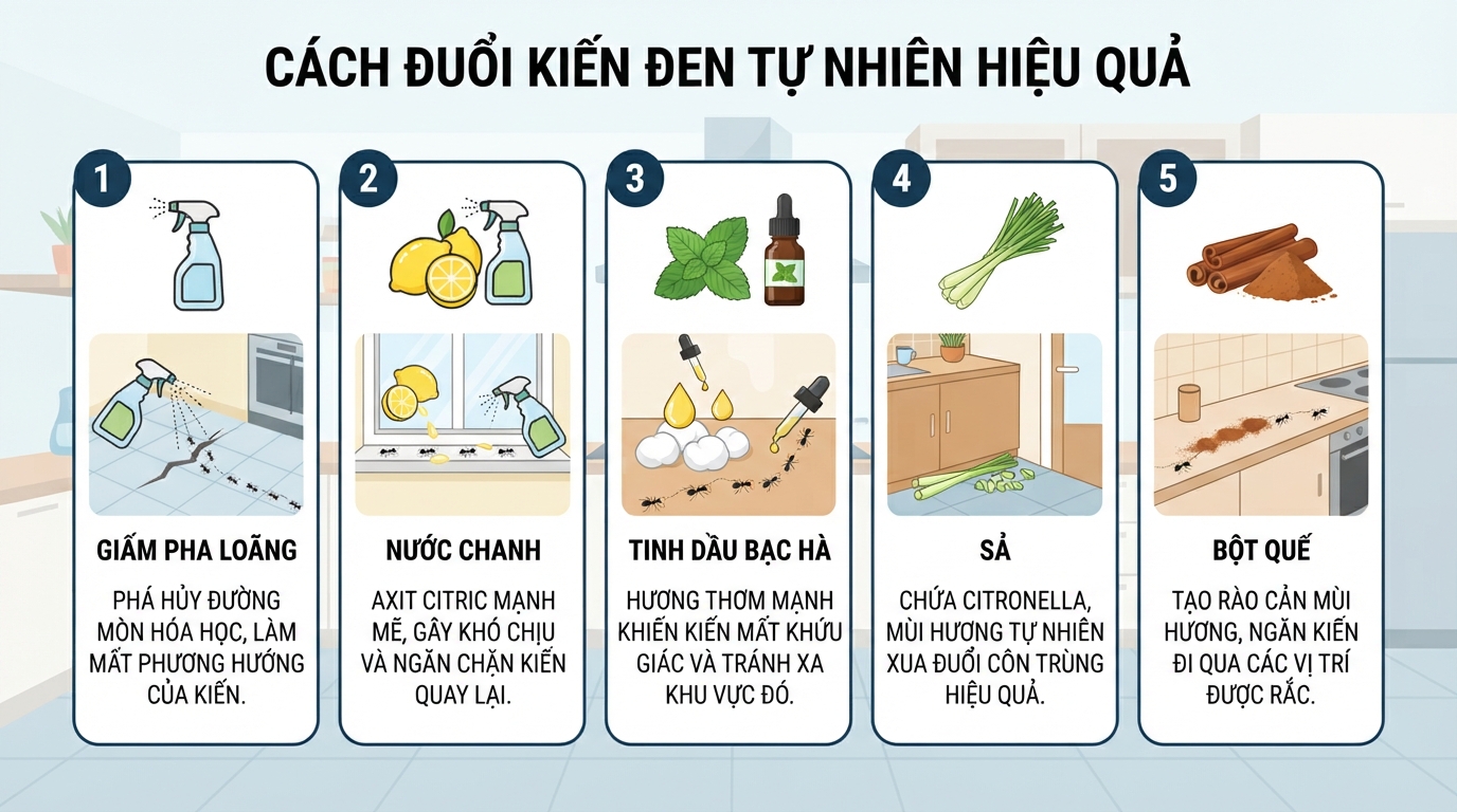 Các nguyên liệu tự nhiên sẵn có trong gian bếp giúp xua đuổi côn trùng hiệu quả.