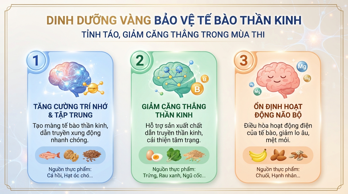 Các nhóm vi chất dinh dưỡng thiết yếu giúp bảo vệ tế bào thần kinh.