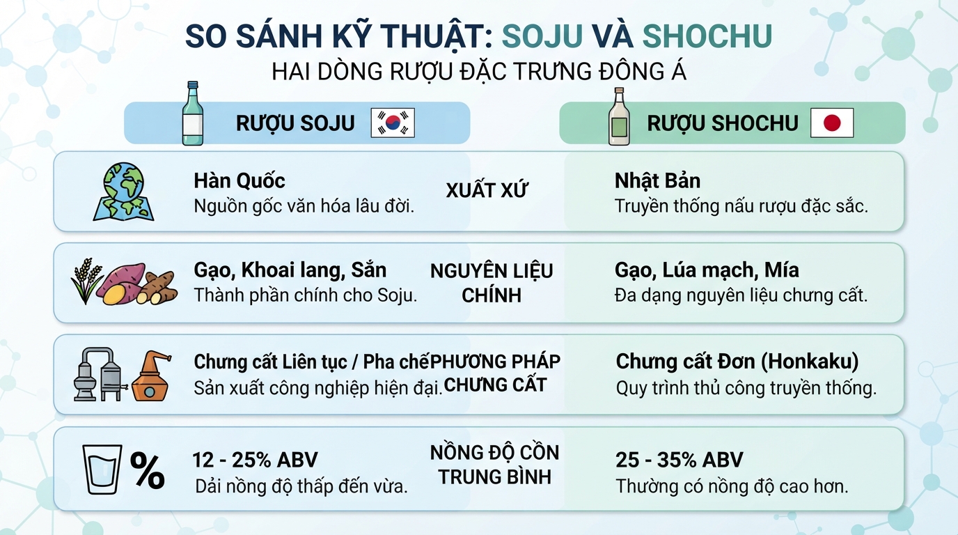 Các tiêu chí kỹ thuật phân biệt hai dòng rượu đặc trưng Đông Á.