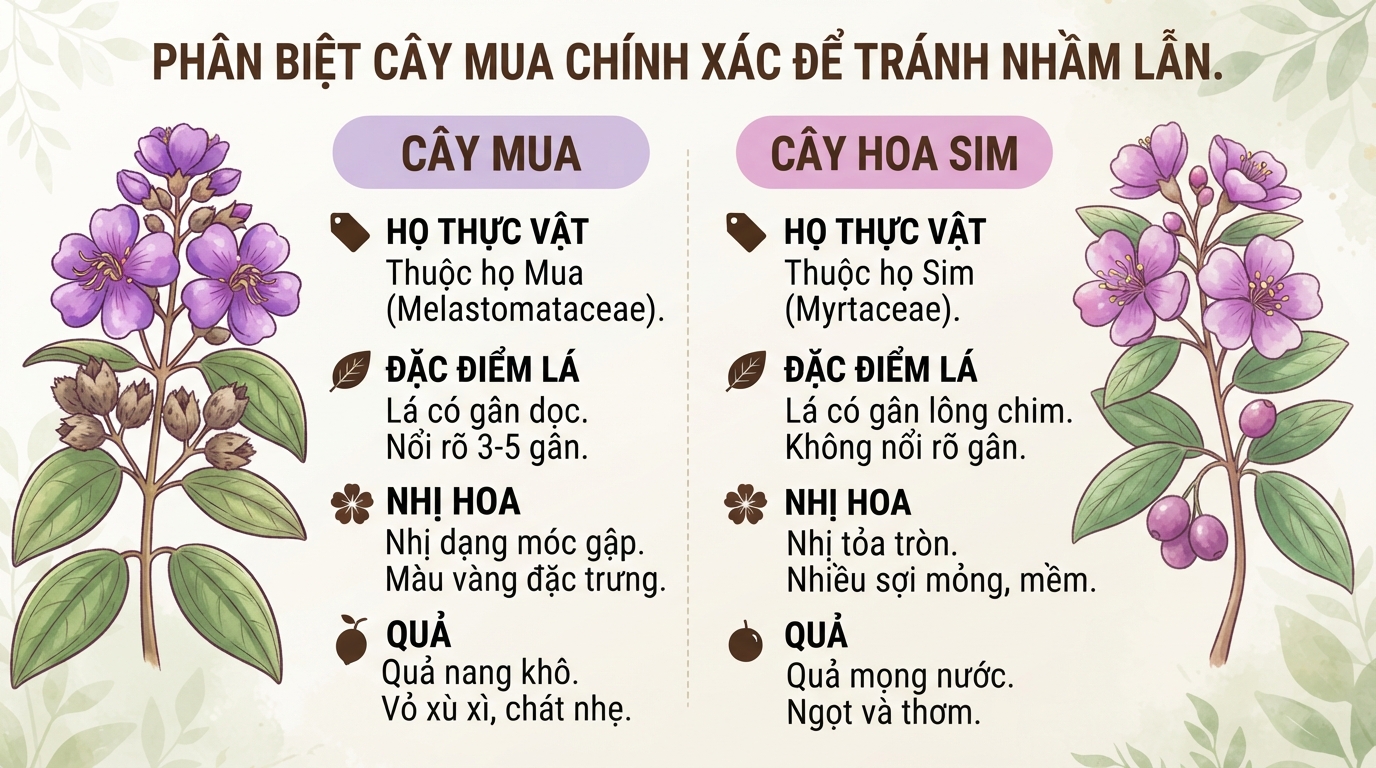 Cây mua có tác dụng gì? Cách phân biệt cây mua và cây hoa sim